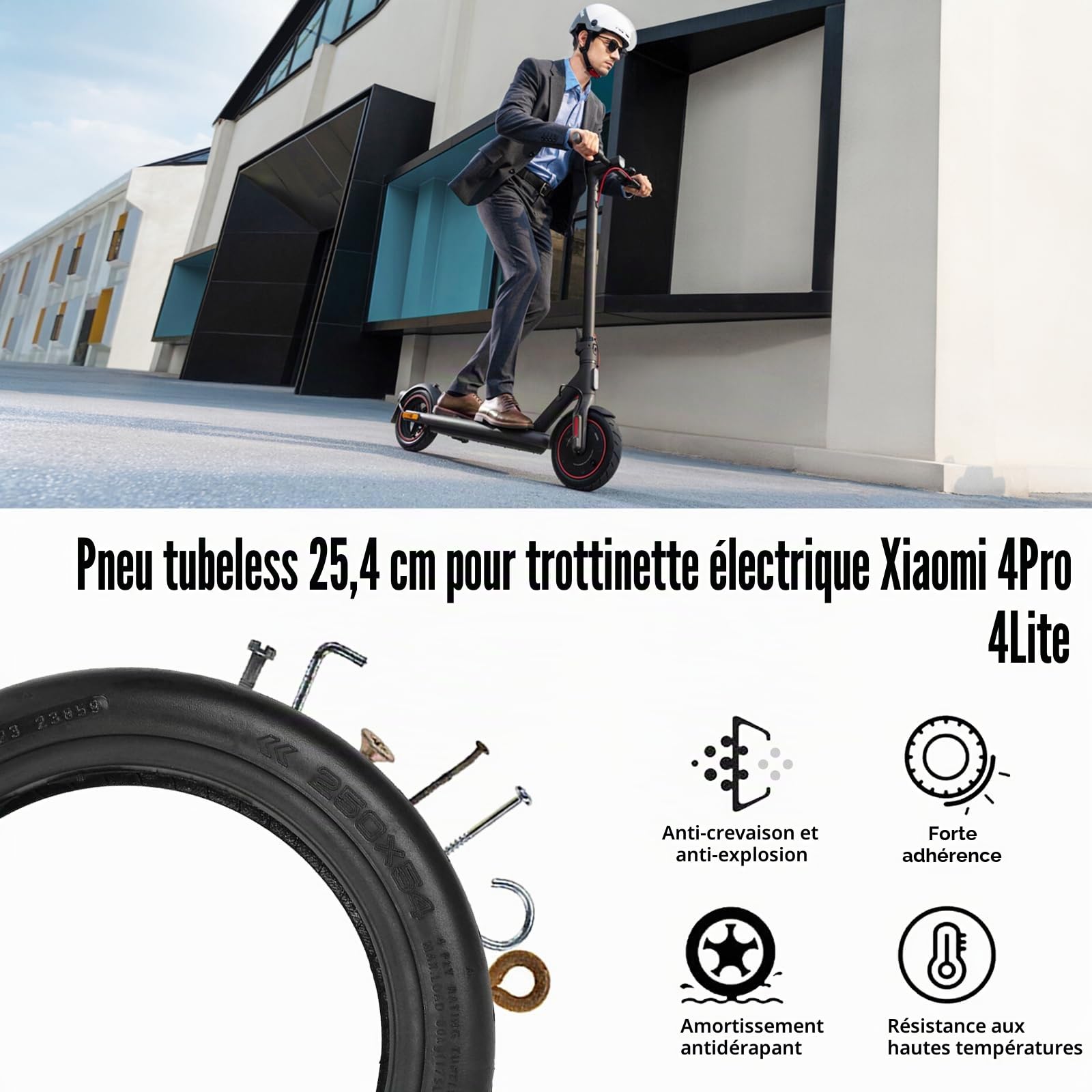 Lot de 2 Pneus Sans Chambre à air de 10 Pouces pour Xiaomi 4Pro/4Lite Scooter électrique - Accessoires de Scooter électrique Pneus Tubeless 250 x 54 - Pneu de Route épais Anti-explosion