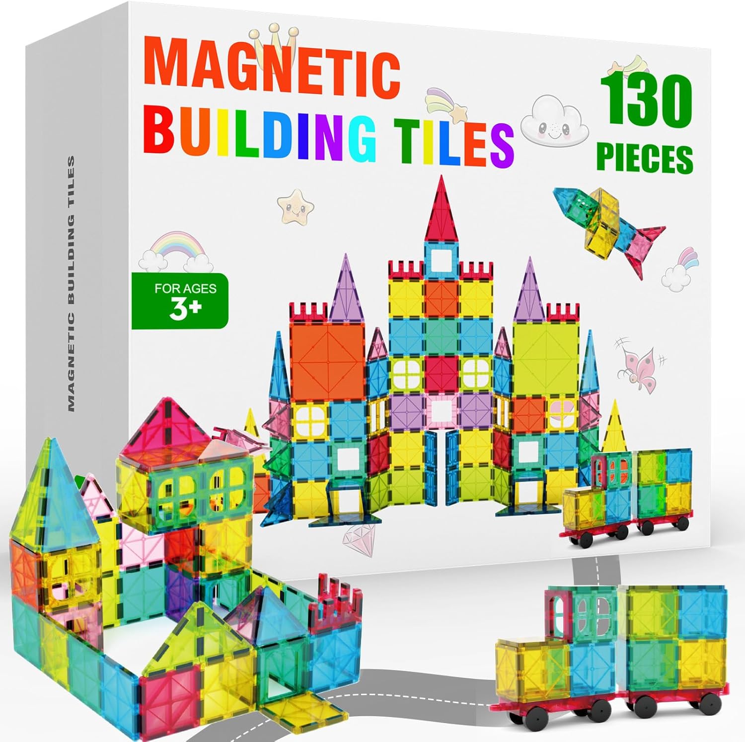 Magnetic Tiles - 100 Pieces Magnetic Blocks for Kids, Magnet Tiles Building Blocks Set, Construction STEM Magnet Toys Gift for Kids, Boys and Girls 3 4 5 6 7 8+ Year Old