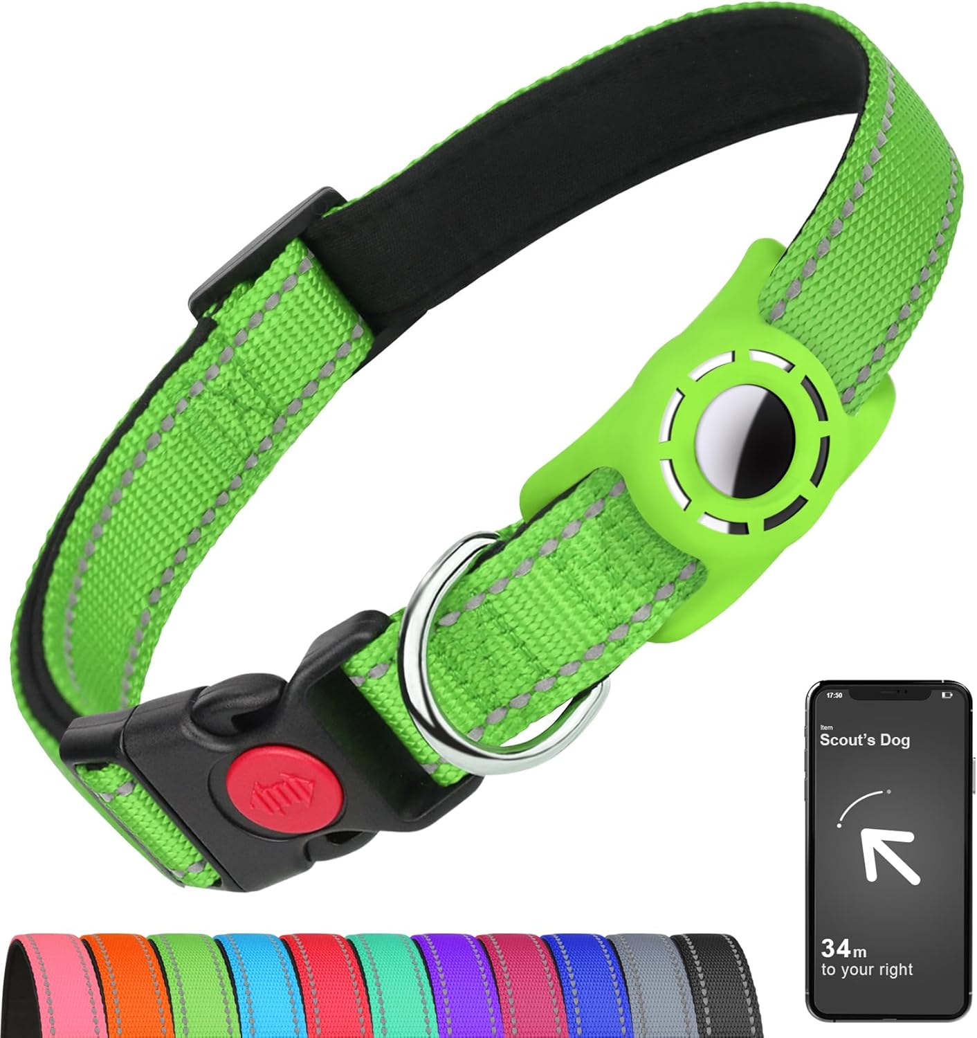 Erbine Airtag Dog Collar for Large Dogs, Reflective Dog