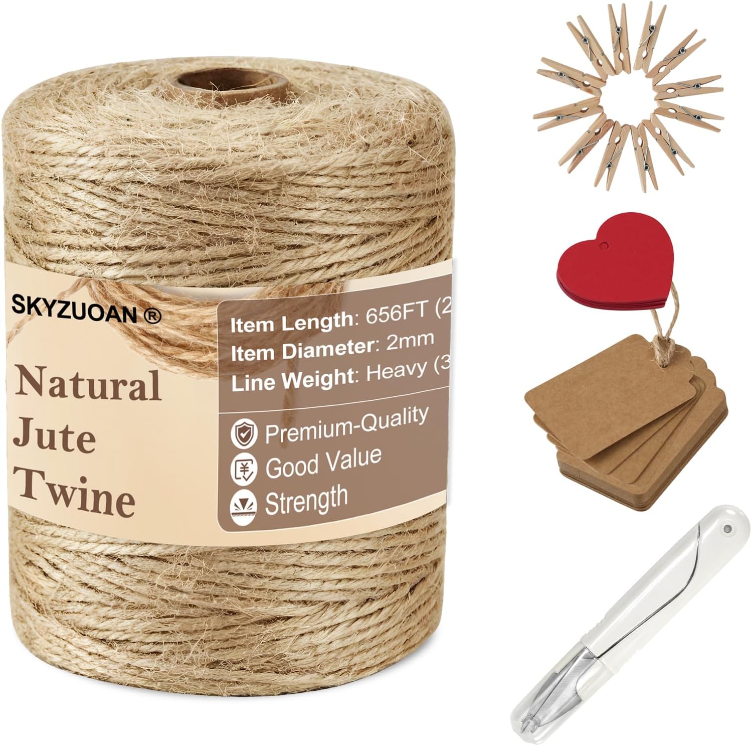 656 ft Natural Jute Twine Kit 5-Pack, 2mm 3-Ply Sisal Hemp Craft String