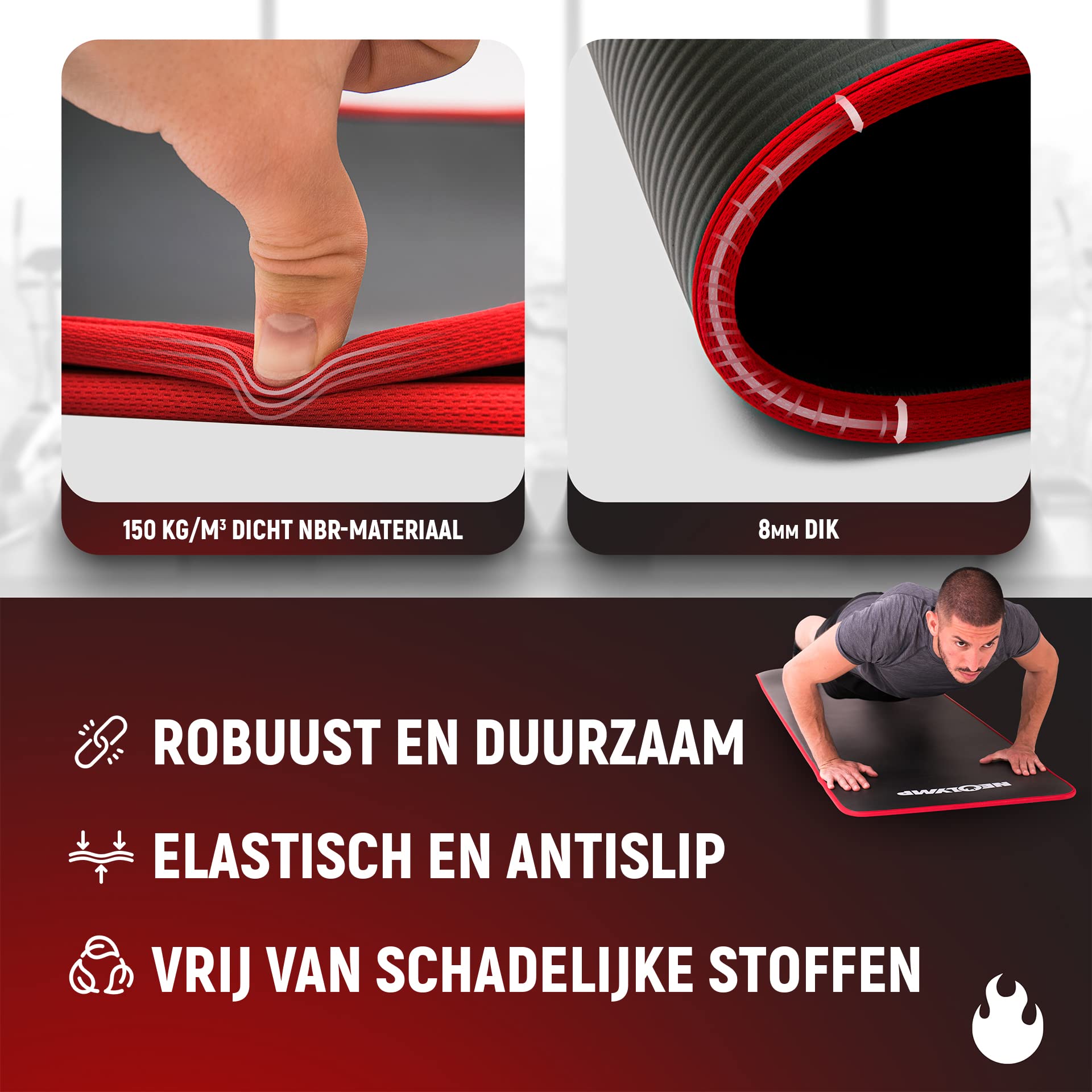 Antislip Yoga- & Fitnessmat 183x61cm – Gewrichtsvriendelijk Pilates & Training