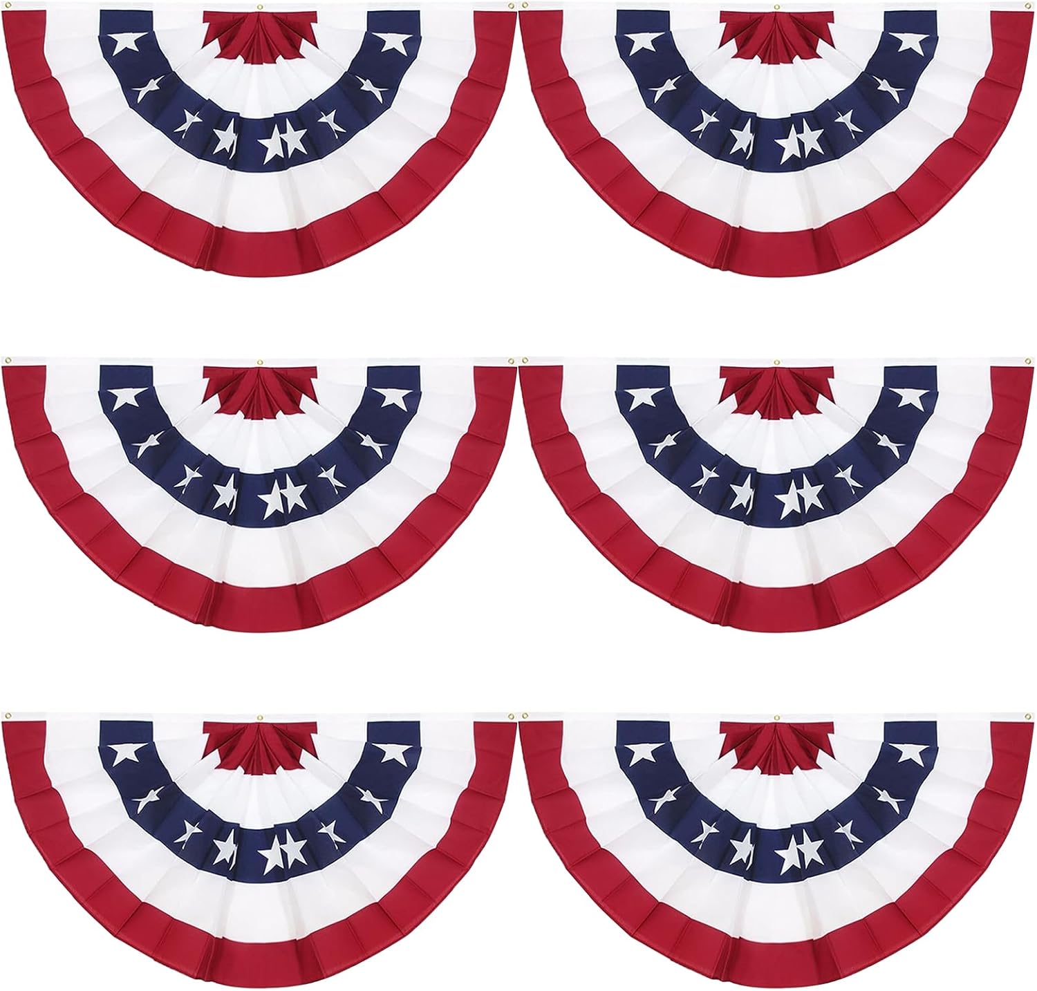 3 x 6 Ft American Pleated Fan Flag, USA Patriotic Half Fan Bunting Flag, 4th of July Memorial Day Decorations Flags (Set of 6)