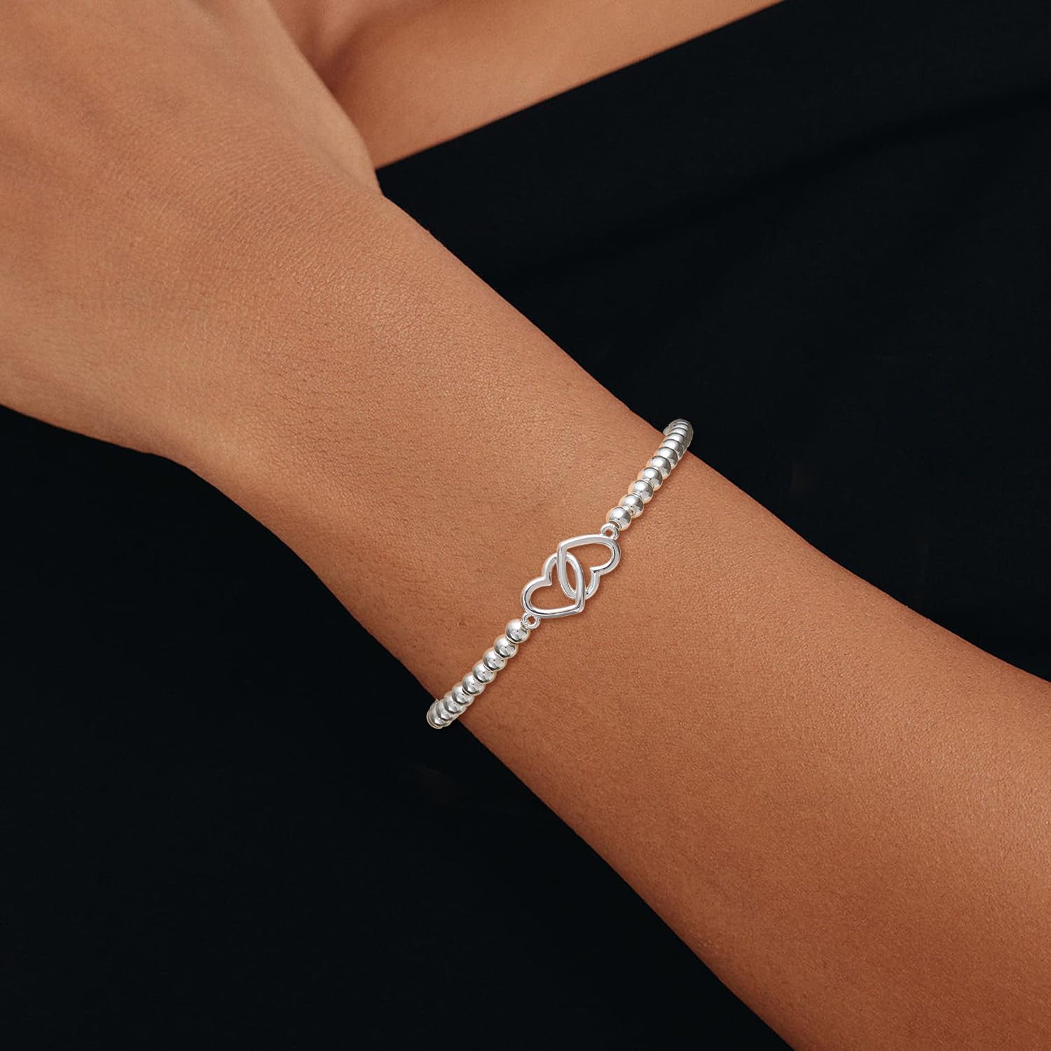 Beaded Bracelets for Women 14K Silver Gold Plated Stretch Handmade Ball Bracelets Cute Charm Bracelet Dainty Stackable Cross Heart Bow Wave CZ Circle Trendy Jewelry Easter Gifts image 2
