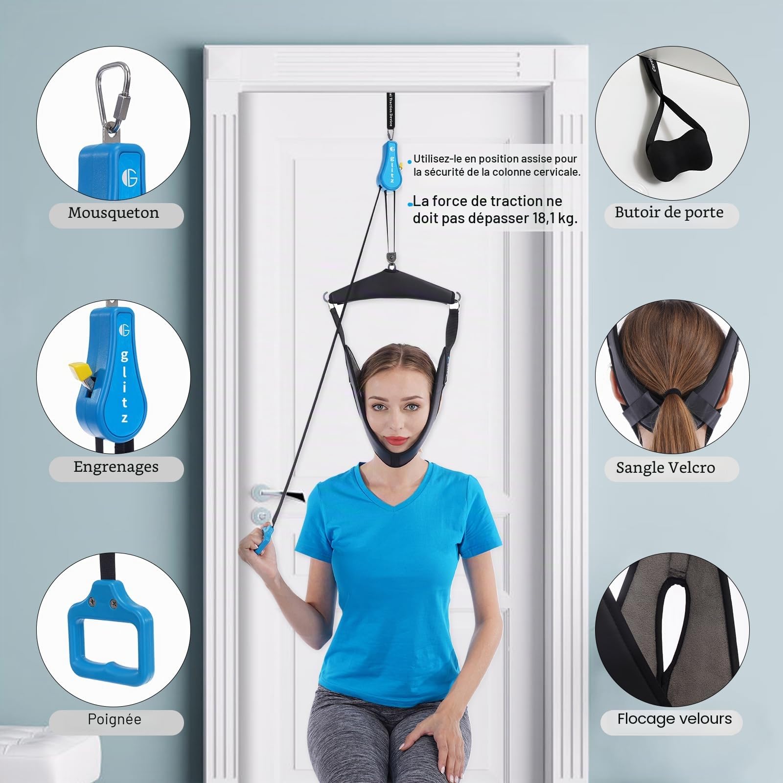 glitz Cervical Neck Traction Device for Home Use, Portable Neck Stretcher Hammock Over Door for Neck Pain Relief, Neck Sling for Spine Decompression
