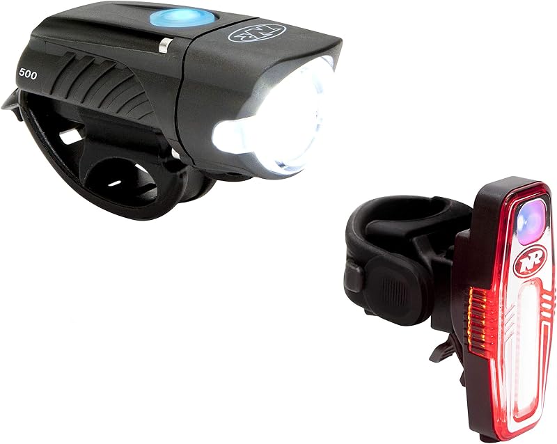 NiteRider Swift 500 Luz delantera para bicicleta Sabre 110 Paquete combinado de luces traseras para bicicleta - Faro delantero para bicicleta recargable por USB Luz delantera LED Fácil de instalar Resistente al agua Ciclismo en carretera Linterna de seguridad