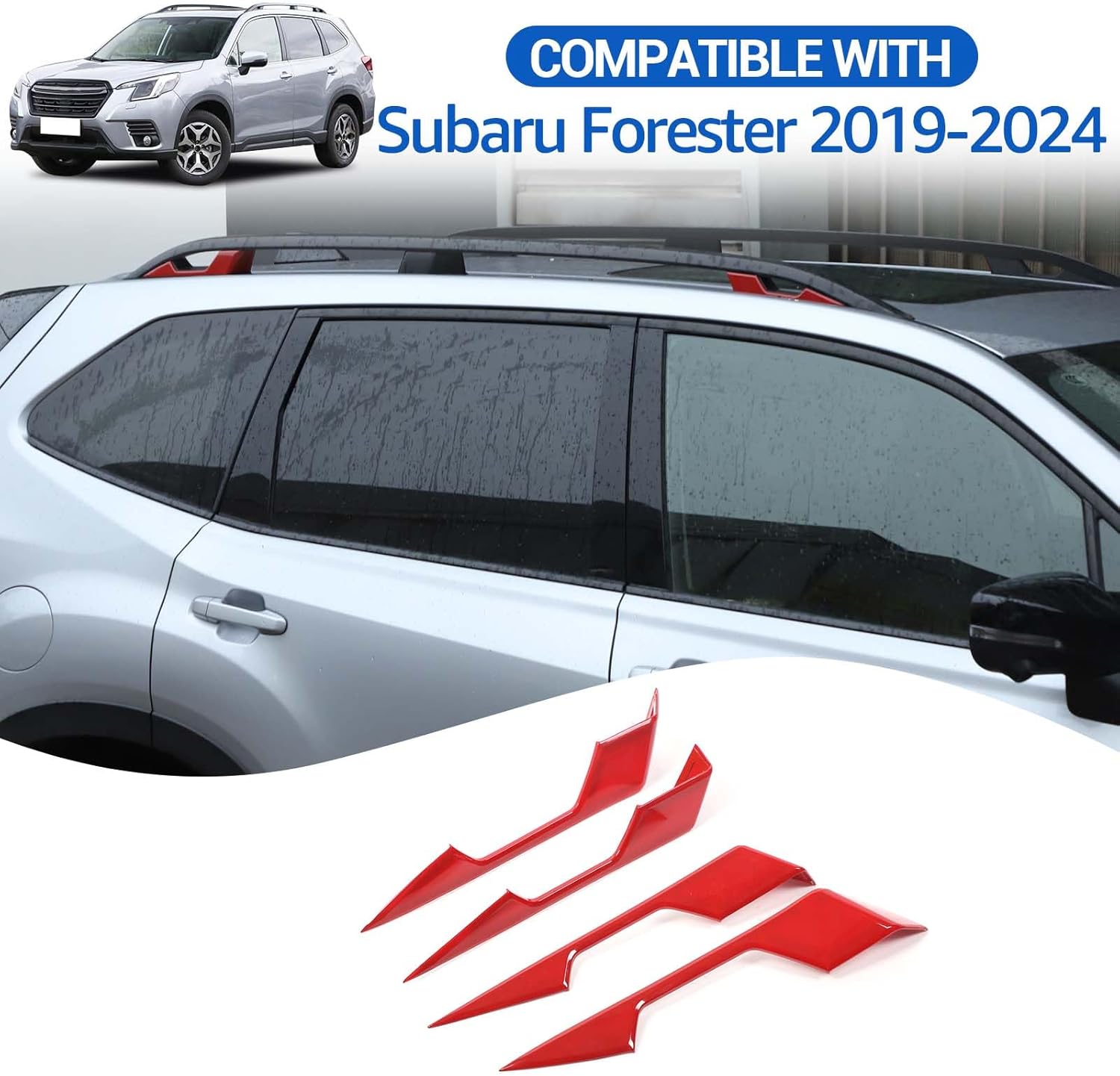 Roof Cargo Rack Rail End Cover Compatible with Subaru Forester 2019-2024, ABS Roof Luggage Cargo Rail Rack End Cap Protection Trim Cover Accessories, 4PCS (Red)