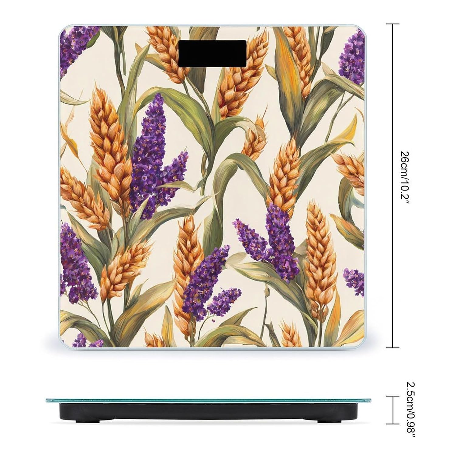 Wheat Sorghum Purple Flowers Digital Body Weight Scale LCD Backlight Display for Bathroom Gym