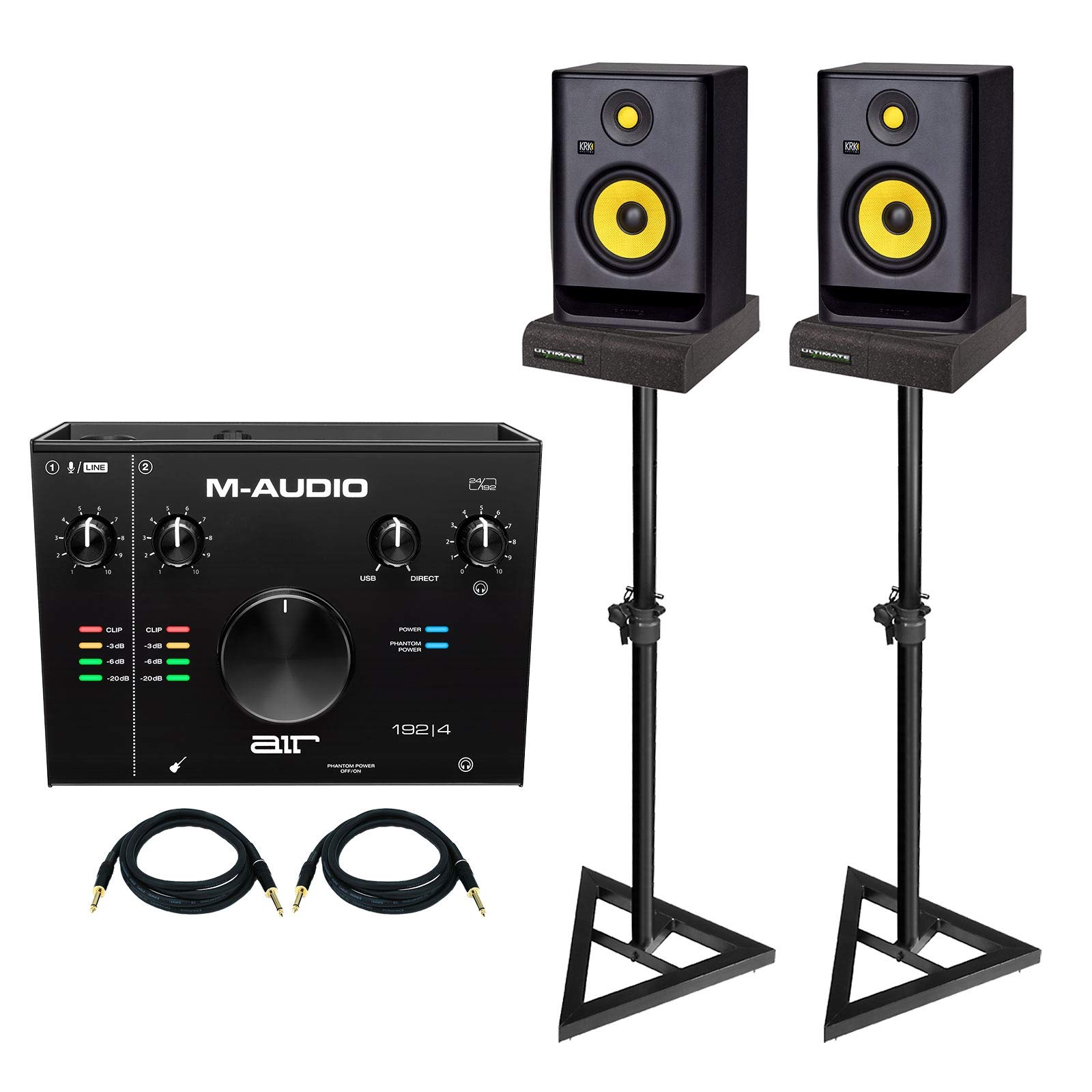 KRK Rokit 5 G4 RP5G4 5" Powered Studio Monitor Speakers Pair w Interface, Stands