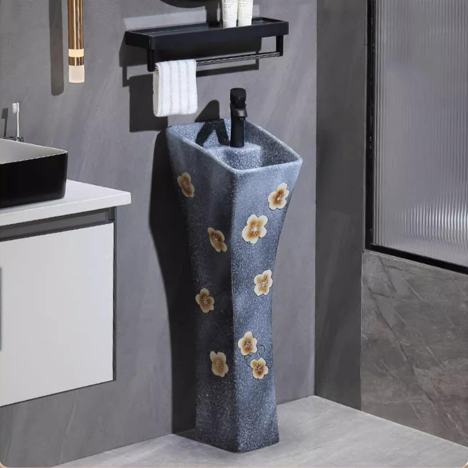 Lavabo del baño Lavabo de cerámica con Pedestal, Lavabo artístico Orificio desbordamiento, for pie(Grey)