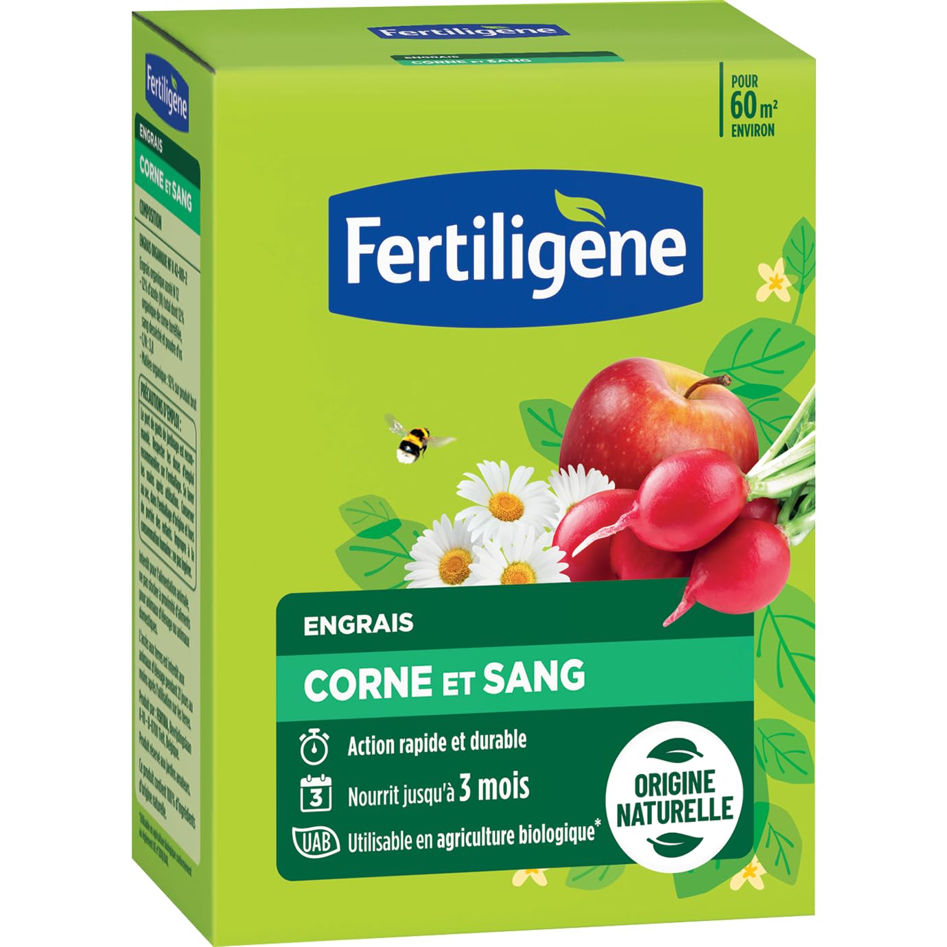 FERTILIGENE FCOSAN3 - Engrais Corne et Sang 3 kg - Action rapide et durable - Nourrit jusqu'a 3 mois - Jusqu'a 60m² fertilisée