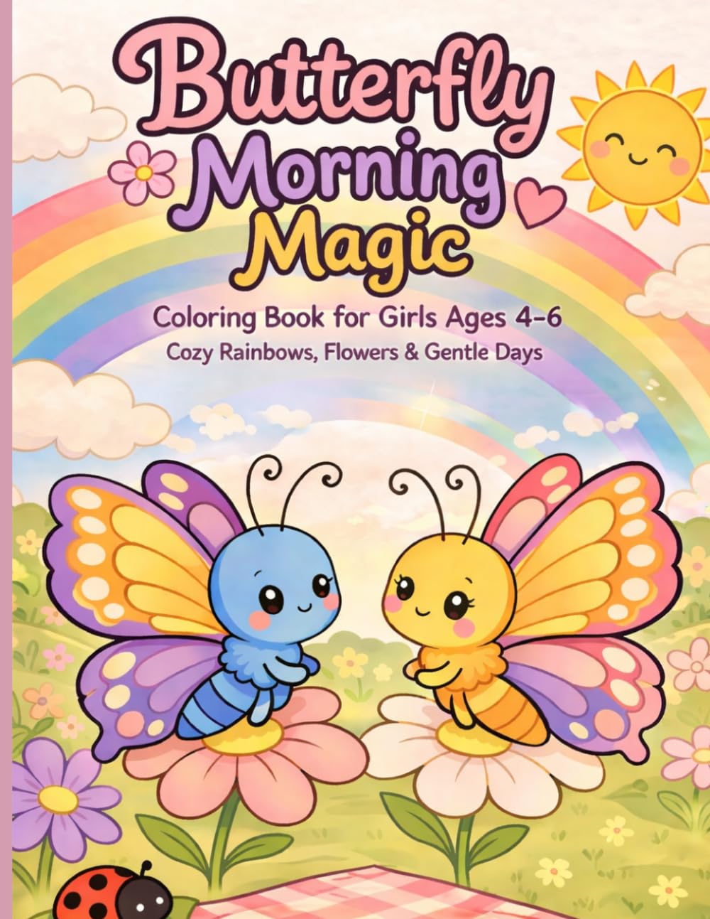 Butterfly Morning Magic: Coloring Book for Girls: Cozy Rainbows, Flowers & Gentle Days