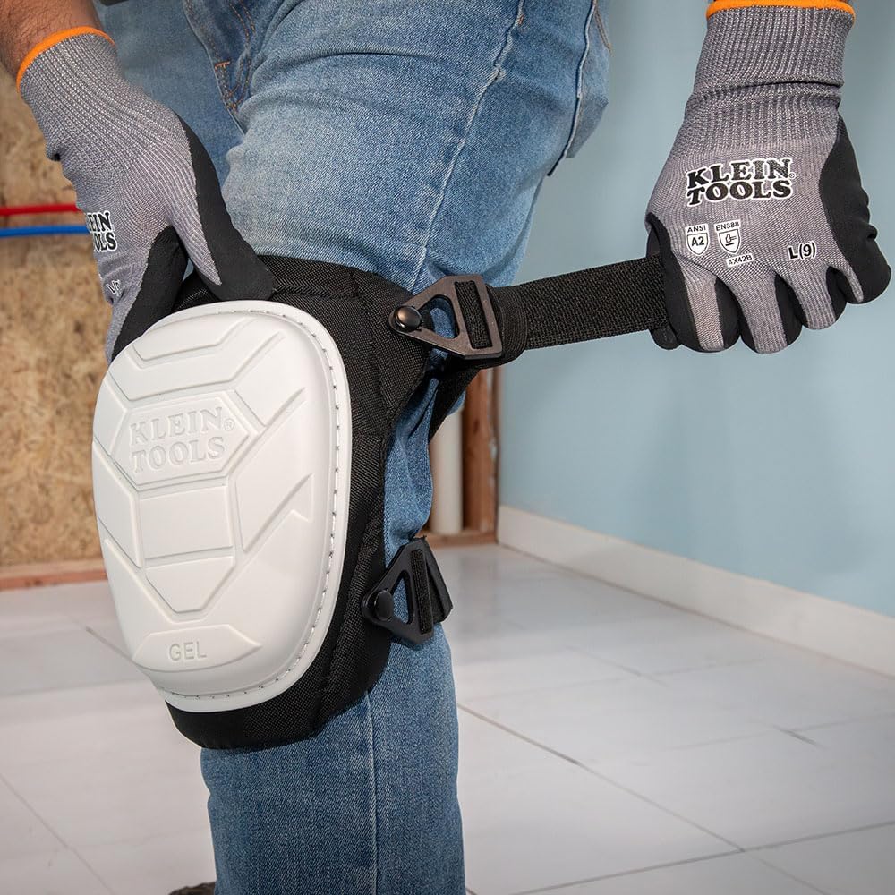 KLEIN TOOLS 60896 Knee Pad, Non-Marring, Gel-Like Padding, Semi-Round Stabilizing Knee Pads with Adjustable Straps for Construction and Flooring