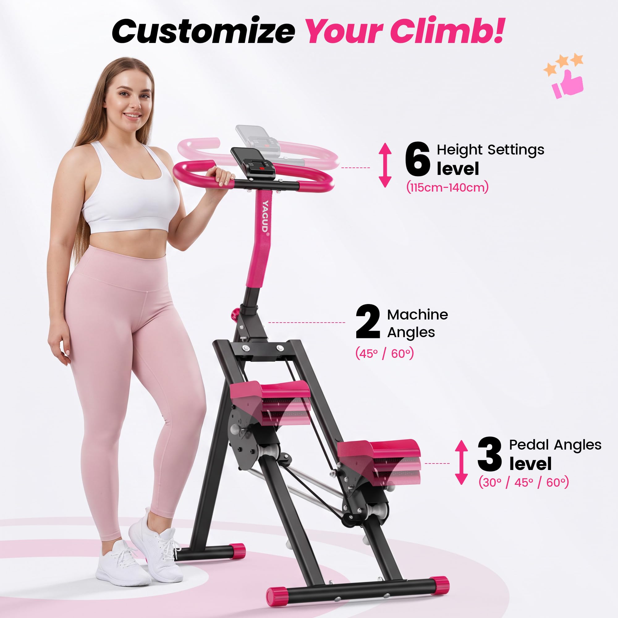 Yagud Stairmaster für Zuhause, Stair Stepper mit Doppelfeder-System, rutschfesten Pedalen und Haltegriff, faltbar, höhenverstellbare Pedale, LCD-Display, Fitnessgerät für das Home-Gym