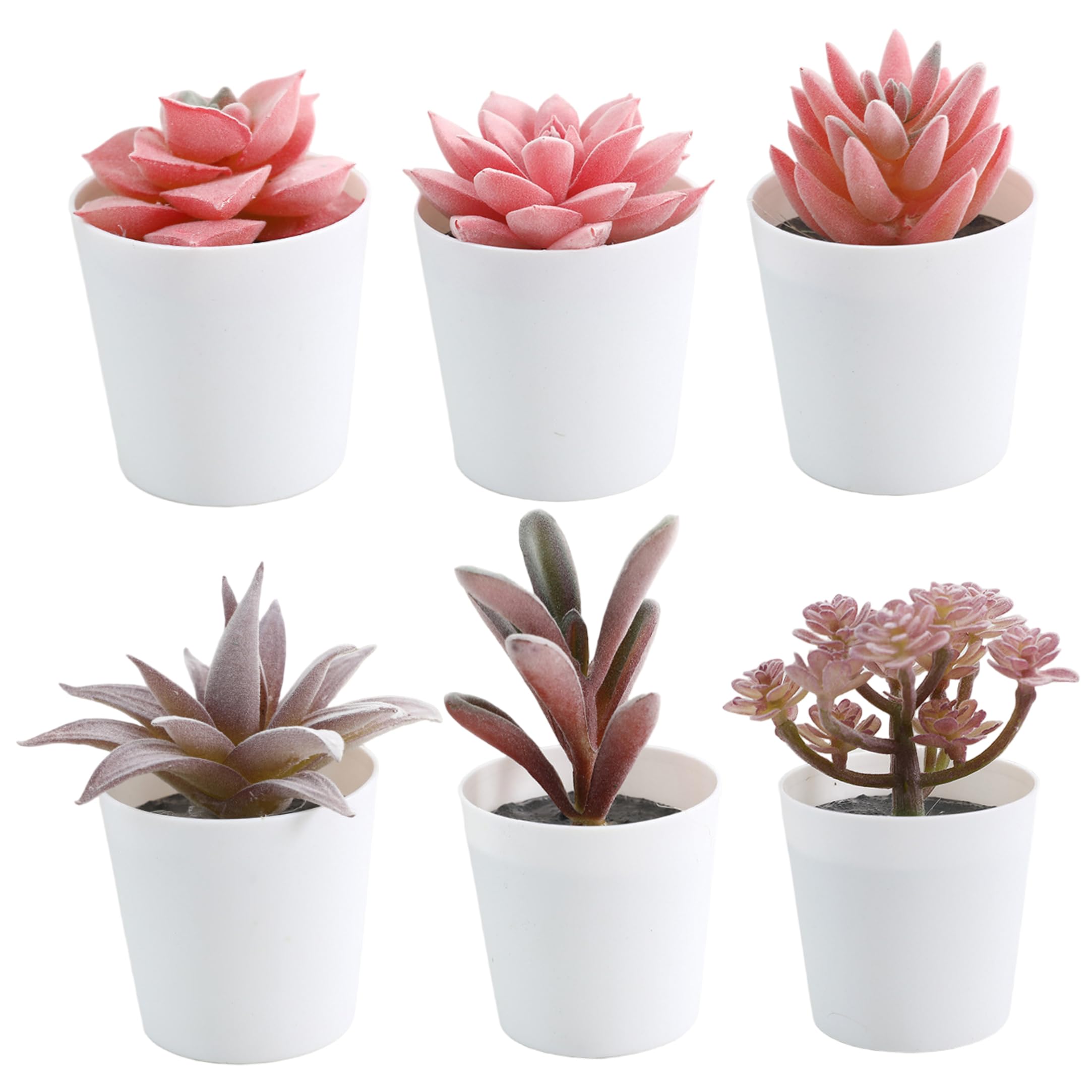 Tsawntd Set of 6 Faux Succulents in Pots, Realistic Artificial Small Plants Mini Artificial Succulents for Home Office Garden Decor in Pots