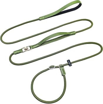 Slip Lead Dog Leash with Double Handles, 7.5FT Training Lead with 360 Swivel Anti-Tangle, Gentle Contorl Leash and Collar for Small Medium Dogs No Pull Walking Army green-1/3