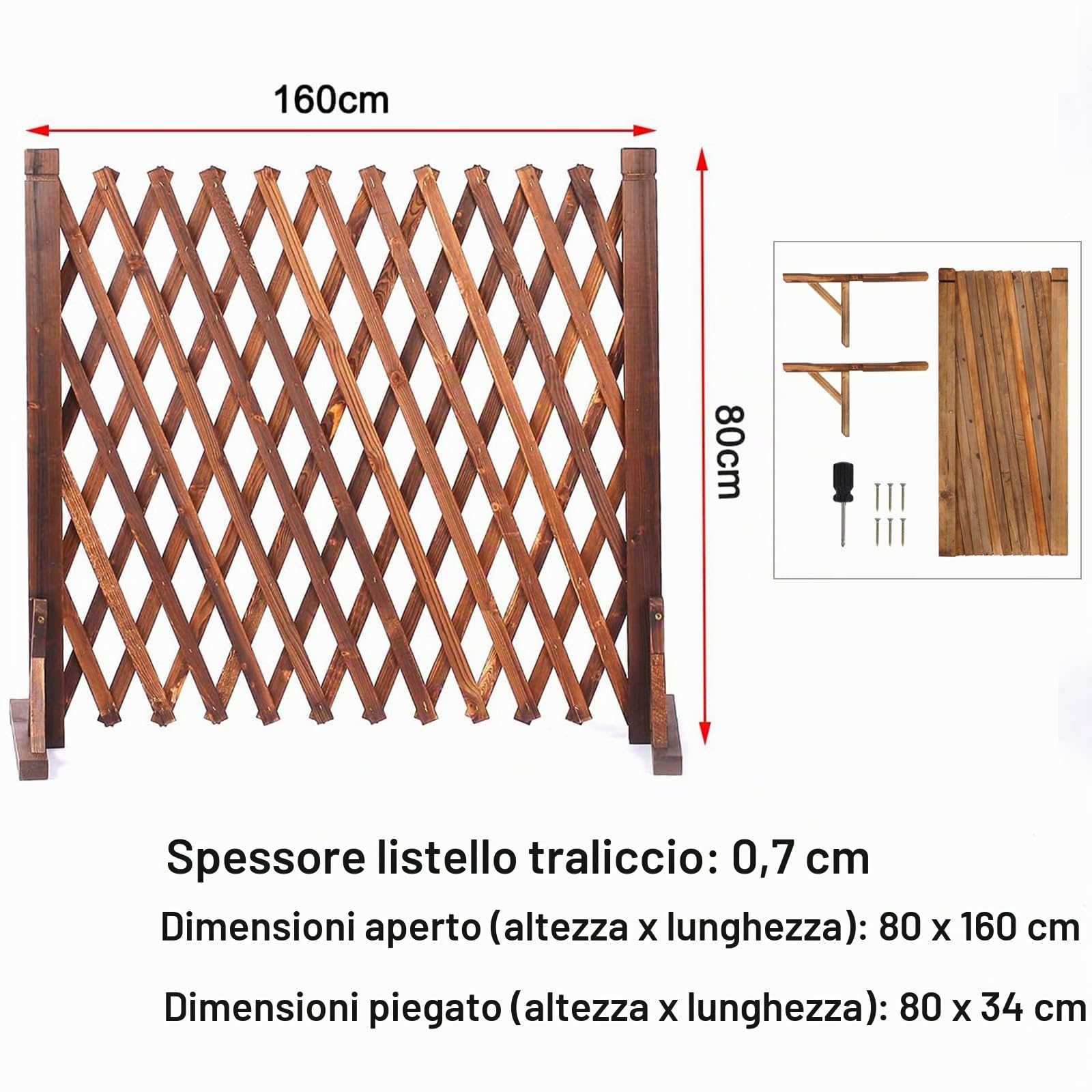 Nisorpa Recinzione a traliccio espandibile, in legno massiccio autoportante, recinzione mobile pieghevole da giardino, pannello di sicurezza per animali domestici, per prato da patio, 160 x 70 cm