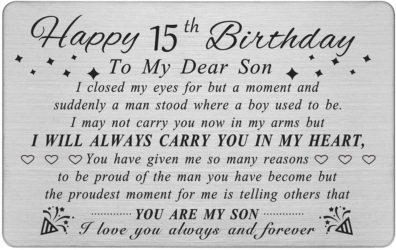 DEGASKEN 15th Birthday Card for Son Happy Birthday Gifts