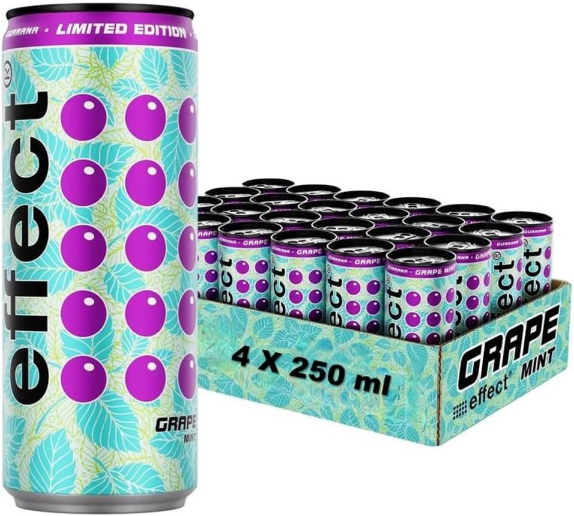 effect Energy Drink | Caffeinated Soft Drink with Vitamin B | Fruity & Fresh | GRAPE MINT Flavour | 250 ml x 4 Cans