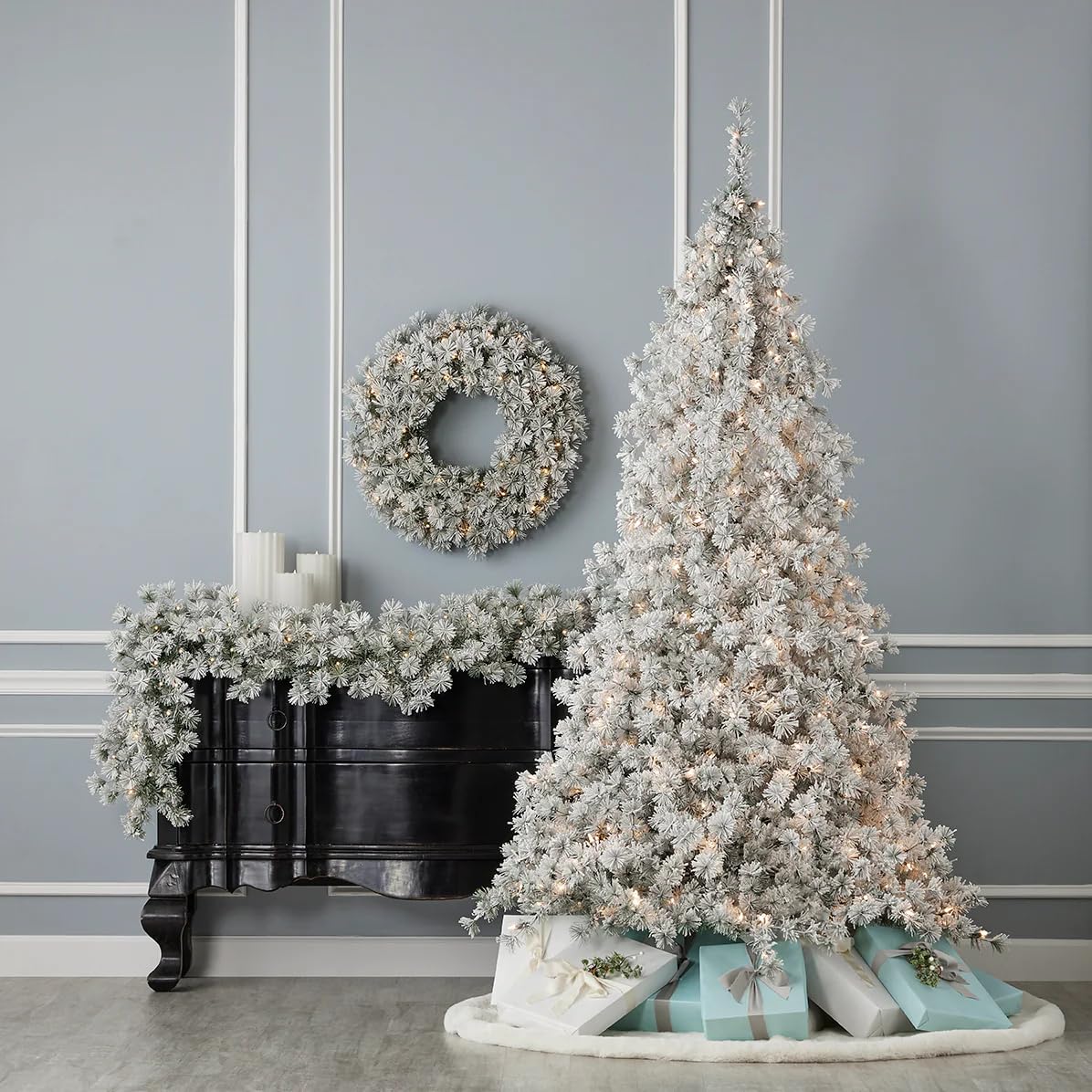 d*9様 DECORTÉ Wildflower Woodland xmas 20 Amazon.com: Flocked Winter Fir 9'x10 Flocked Hard Needle