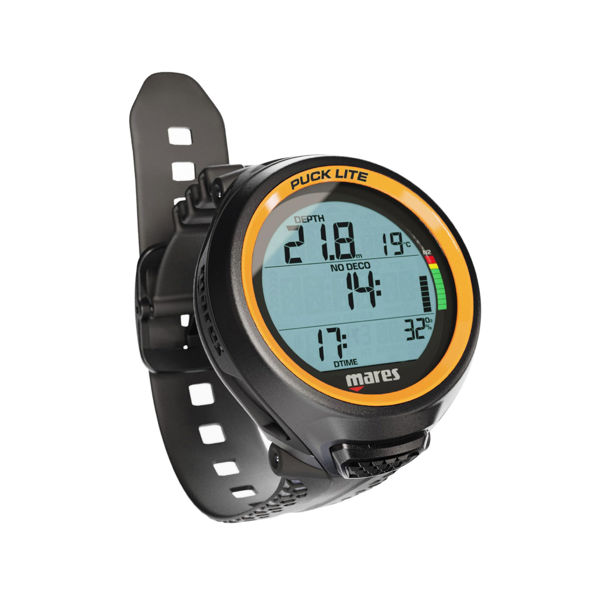Mares Puck Lite Tauchcomputer | Uhr-Stil Ein-Knopf-Steuerung Unterwasser-Freitauchen Tauchcomputer - Orange
