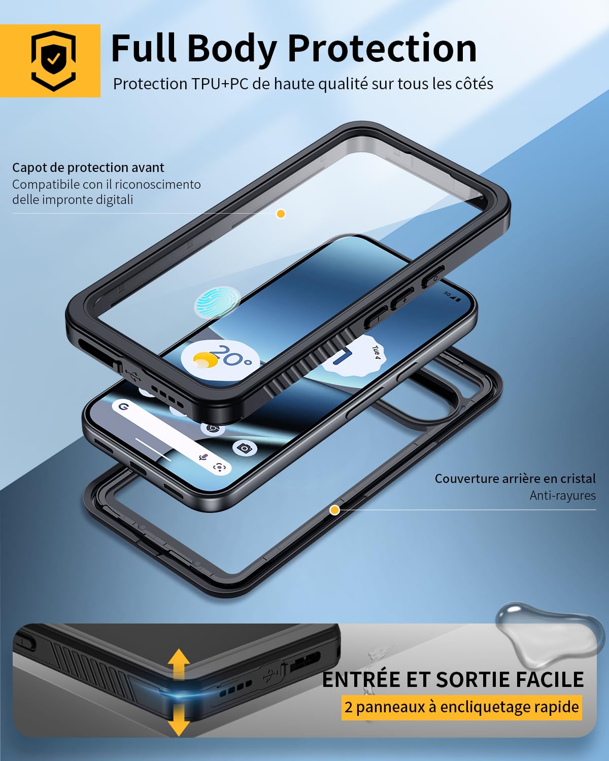 Lanhiem Coque pour Google Pixel 10 Pro IP68 Étanche Antichoc Intégrale Noir | Waterproof,Double Renforcé,360° Protection Écran+Caméra,Antipoussière,Incassable Etui,Avant et Arrière Housses,Chantier