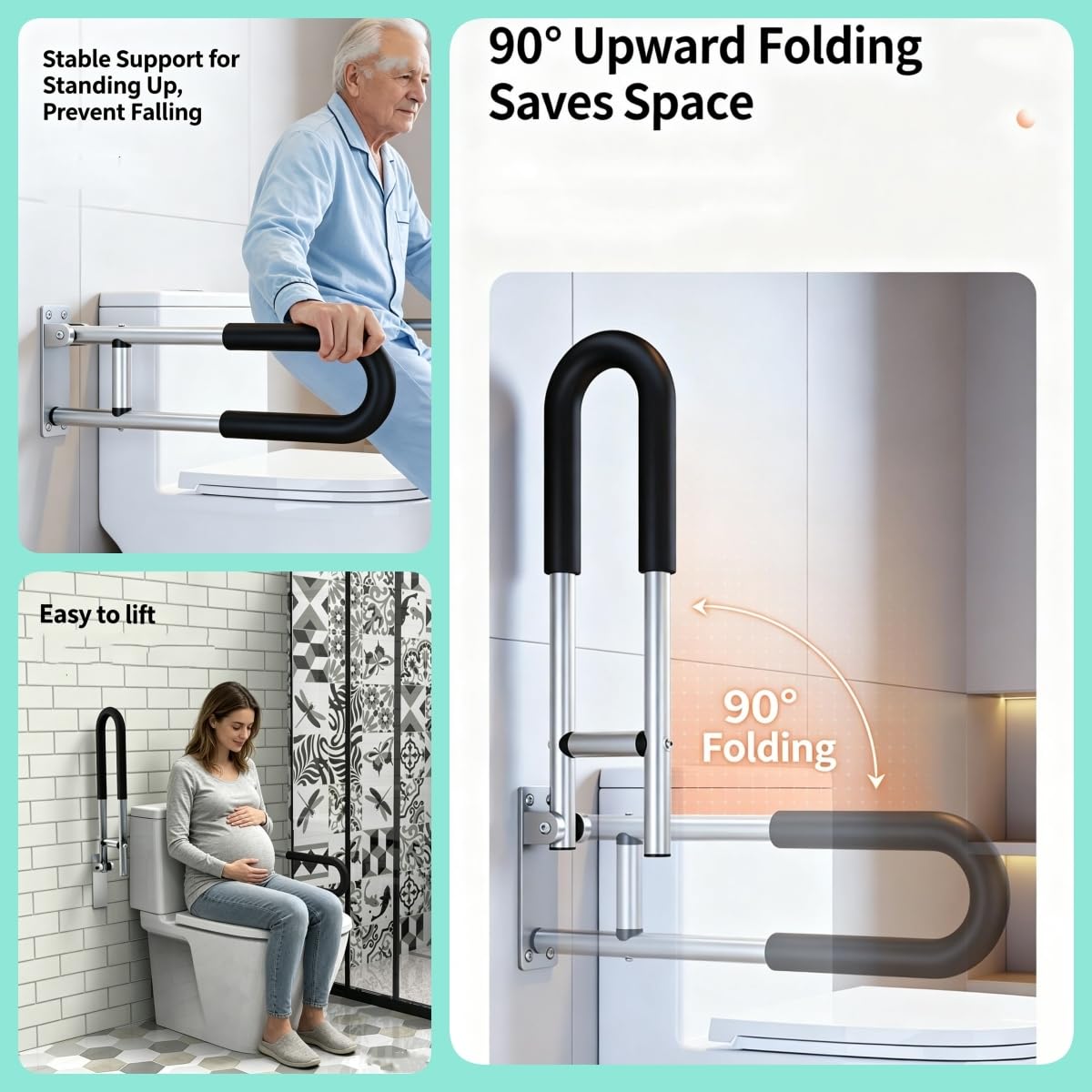 Maniglione per disabili, corrimano pieghevole per WC, supporto per corrimano di sicurezza per bagno pieghevole, maniglia per doccia per disabili anziani, 60 cm