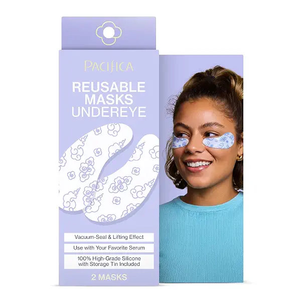 Pacifica Reusable Mask – Under Eye Mask Silicone Face Mask for Fine Lines & Dark Circles, Pair with Serum, Storage Tin Included, Vegan & Cruelty-Free, 2 Pieces 1