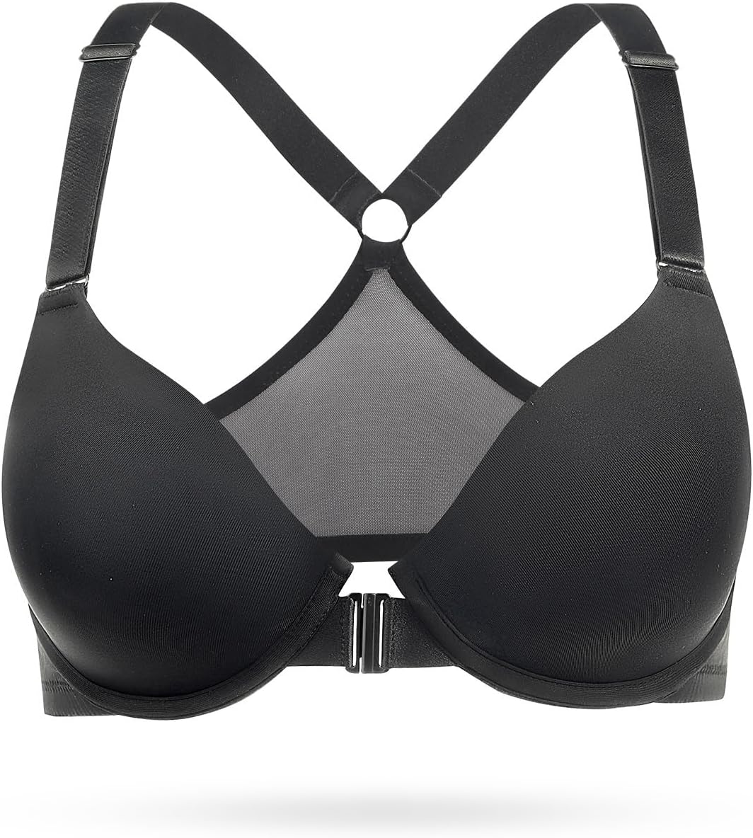 Front Closure Bras for Women Racerback Plunge Underwire Lightly Padded Seamless Bra B-DD Cups - Image 8