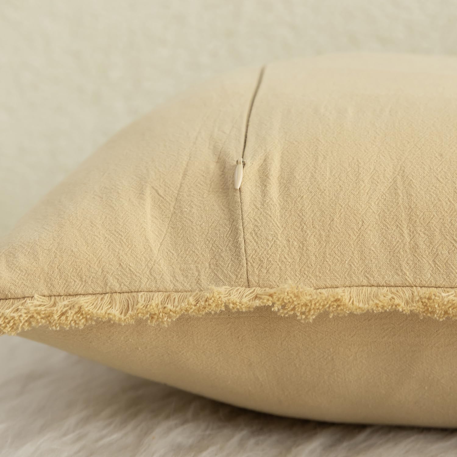 Mandioo Set of 2 Neutral Cotton Fringe Cushion Covers 60x60 cm 24x24 inch Decorative Boho Farmhouse Throw Pillowcase Cozy Tassels for Couch Sofa Bedroom Living Room Home Decor Khaki - Image 3
