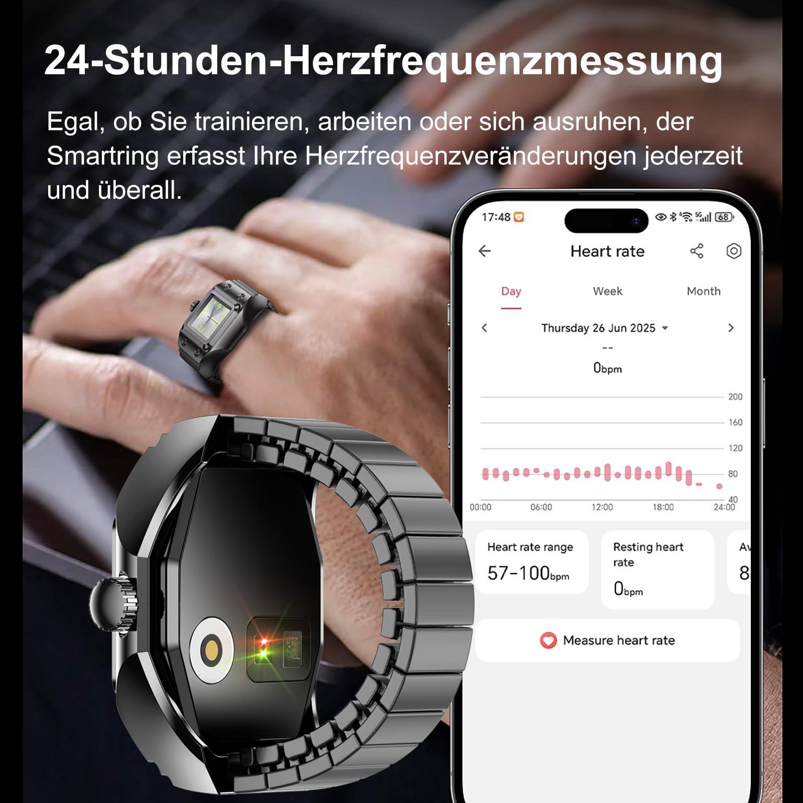 Smart Ring - Anello da uomo e da donna, analogico, al quarzo, per il fitness, per il fitness, per il fitness, per la frequenza cardiaca, contapassi, per il sonno, per il fitness, elastico, in metallo