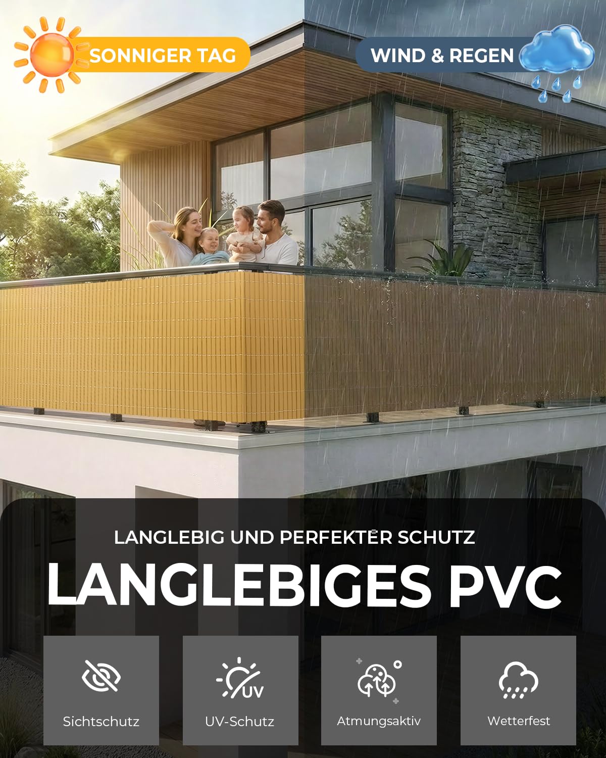 paramondo Canisse en PVC, Brise Vue en PVC pour Jardin, Balcon, Terrasse et Piscine, Pare-Vue Revêtement de Balcon Clôture Renforcées Triple, Résistantes aux UV et aux Intempéries, 80 x 300 cm, Bambou