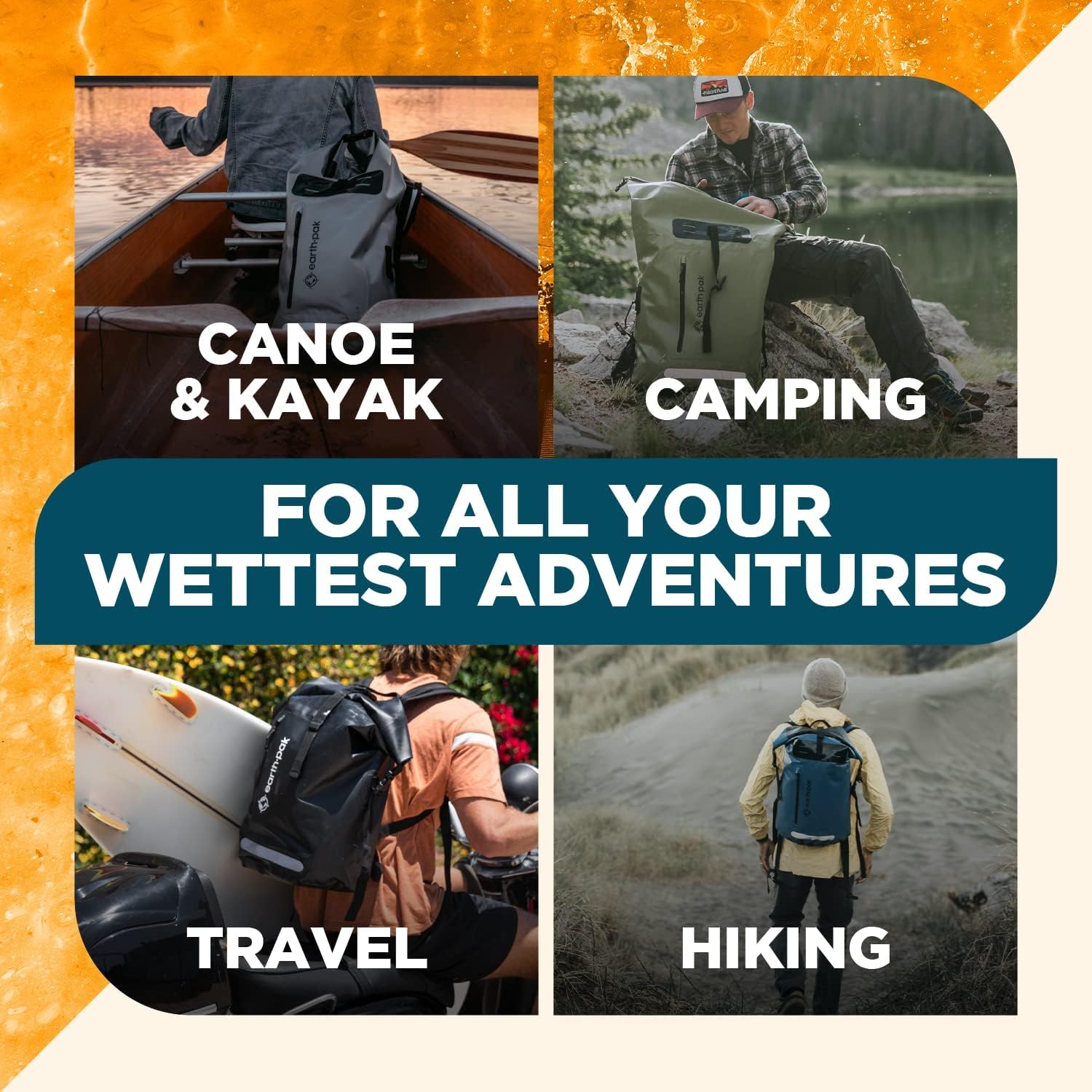 Earth Pak Waterproof Backpack - Heavy Duty Roll-Top Closure with Easy Access Front-Zippered Pocket and Cushioned Padded Back Panel for Comfort with IPX8 Waterproof Phone Case