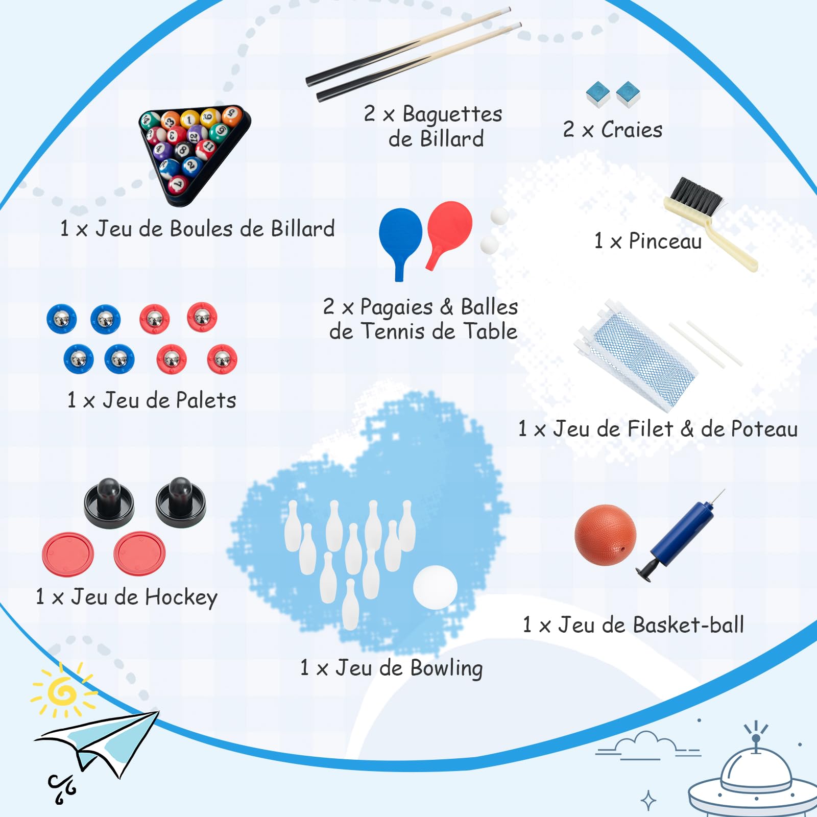 GOPLUS 6 en 1 Table de Jeu 6 en 1 Interieur, Table Multi-Jeux de Basket-Ball, Billard, Ping-Pong, Hockey, Palets, Bowling, pour Salle de Jeux, pour Enfants et Adultes