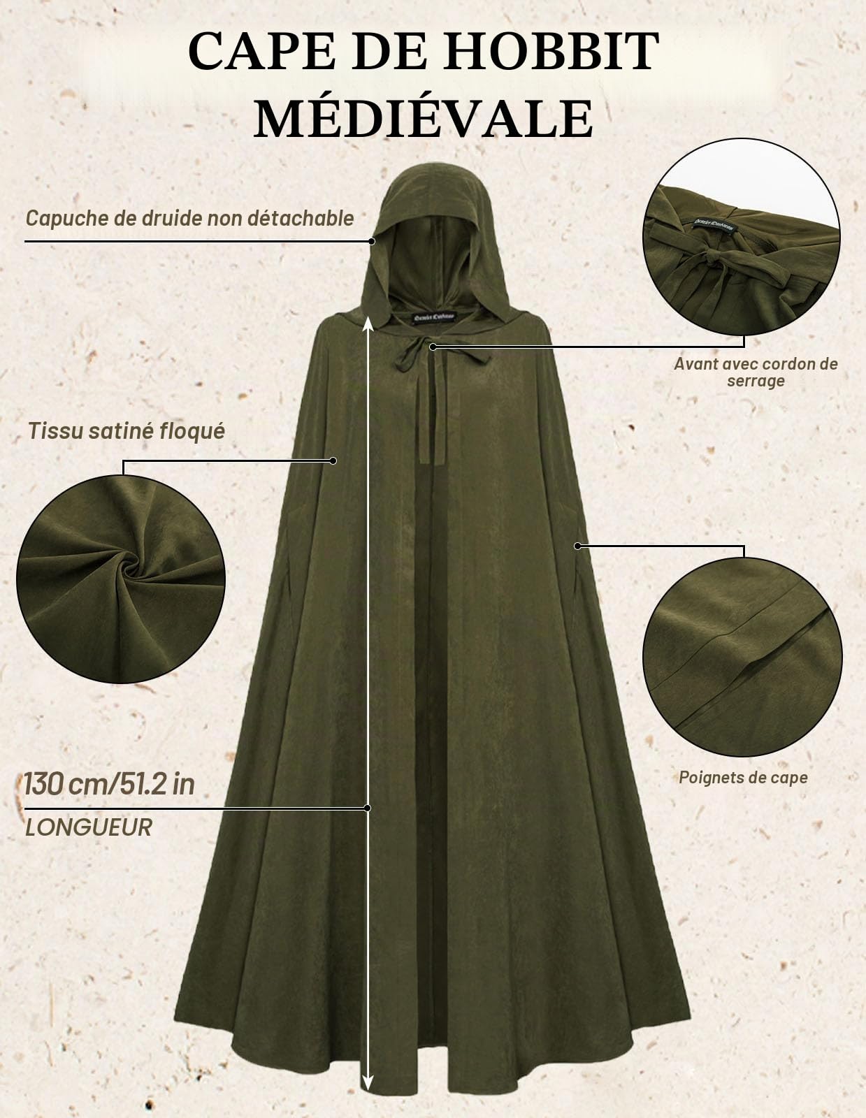 Scarlet Darkness Cape à capuche médiévale style Renaissance pour femme, costume d'Halloween style Hobbit
