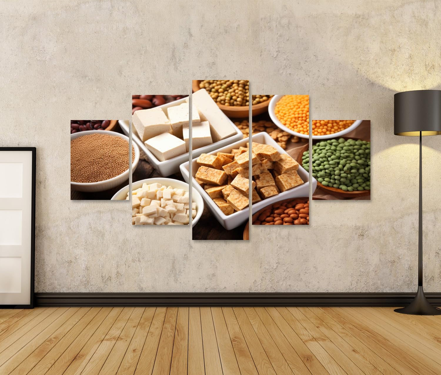 islandburner Prime Bild auf Leinwand Vielfalt Vegane Proteinquellen Bohnen Linsen Tofu Küchenbild für Küche Bilder Wandbilder Poster