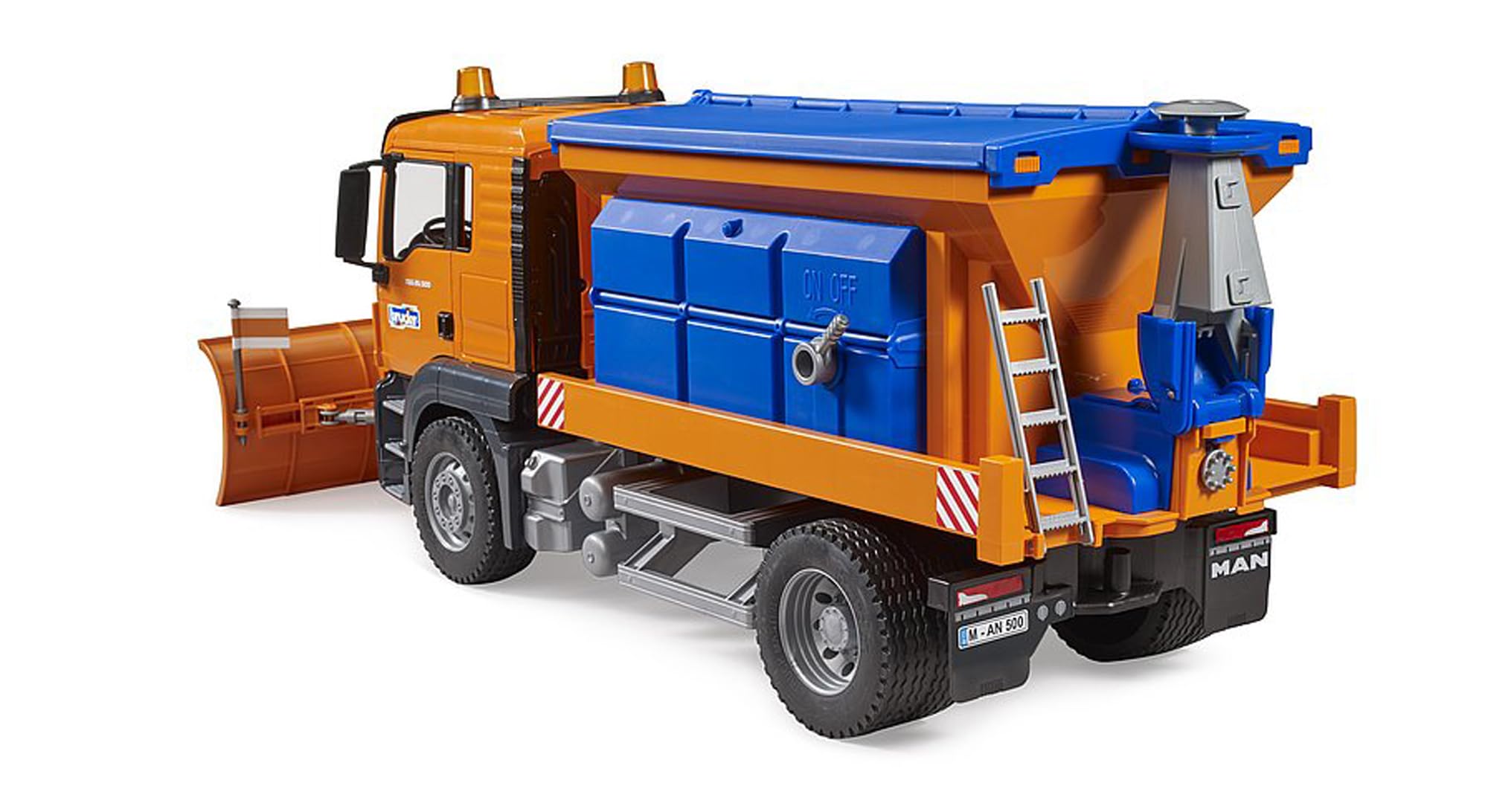 bruder 03785 - Man TGS Winterdienst mit Räumschild - 1:16 Fahrzeuge, Streuwagen, Schneeräumer, Schneepflug, Winterdienst, Spielzeug ab 4 Jahre | Fahrzeug mit funktionsfähigem Streuwerk & Förderschnecke, Schneeräumer, Streuwagen, Spielzeug ab 4 Jahren, 1:1
