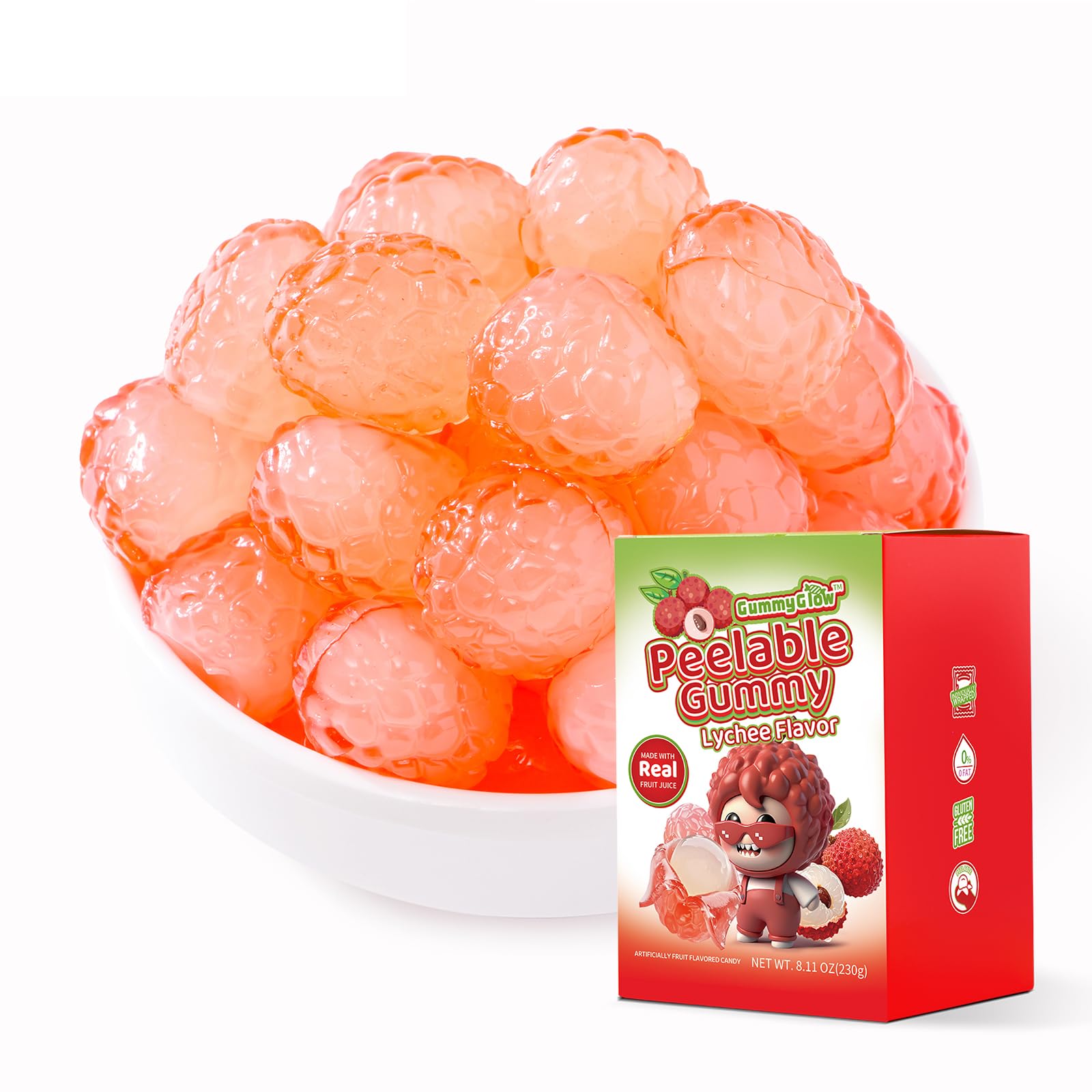 GummyGlow Peelable Fruity Gummy Candy, 8.1oz (230g) Box, 45-55 Individually Wrapped Chewy Candies, Fun to Peel, Perfect for Sharing, Party Favors & Gifts (Lychee)