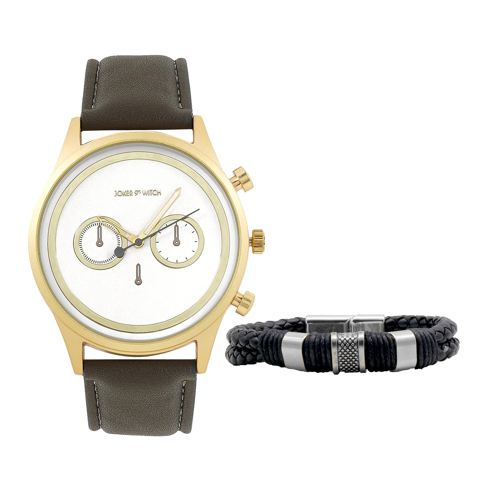 Joker & Witch Analog White Dial Grey Band AITKEN MENS Faux Leather Watch BRACELET STACK (B0CQT9NJRB) Amazon Price History, Amazon Price Tracker