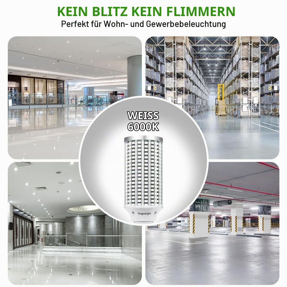 DragonLight 50W Superhelle Mais Licht LED Glühbirnen(Ersetzt 350Watt) - E27/E40 Edison LED Lampe - 6000K Kaltweiß 6,000LM für gewerbliche Beleuchtung - Garage Werkstatt Büro Hof(2er-Pack)