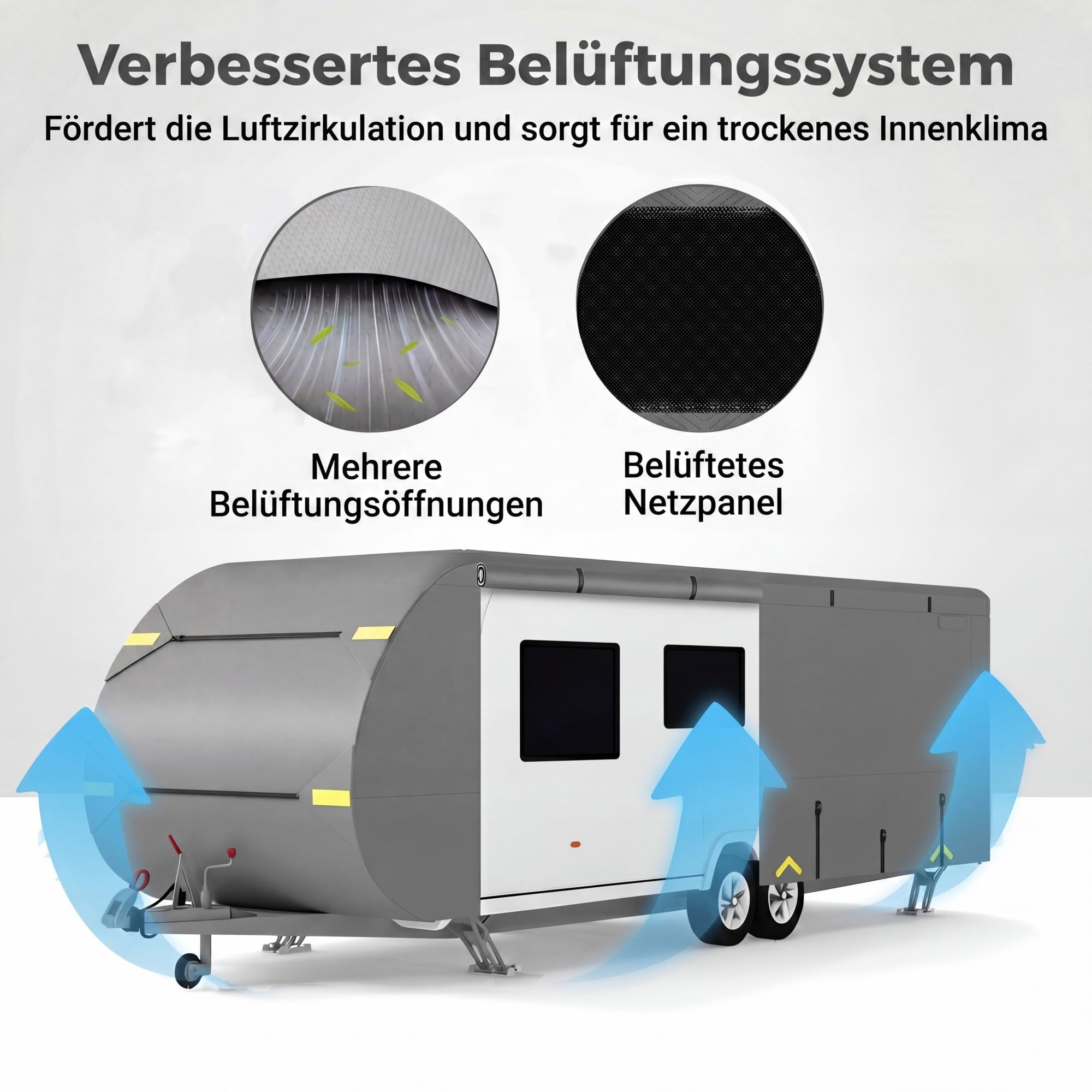 SOARS Wohnwagen Schutzhülle, WohnwagenAbdeckung Wetterfest (524 x 260 cm) | Wohnwagenschutzhülle mit Aufbewahrungstasche, Schutzdach Atmungsaktiv mit 4 Seitentüren & Reflektierenden Streifen