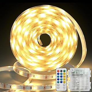 echosari 150 LED Strip Lights Battery Operated 16.4Ft Waterproof Strip Lights with Remote Timer Cuttable Light Strip for Indoor Outdoor Bedroom Cabinet Boat Decor (Warm White)