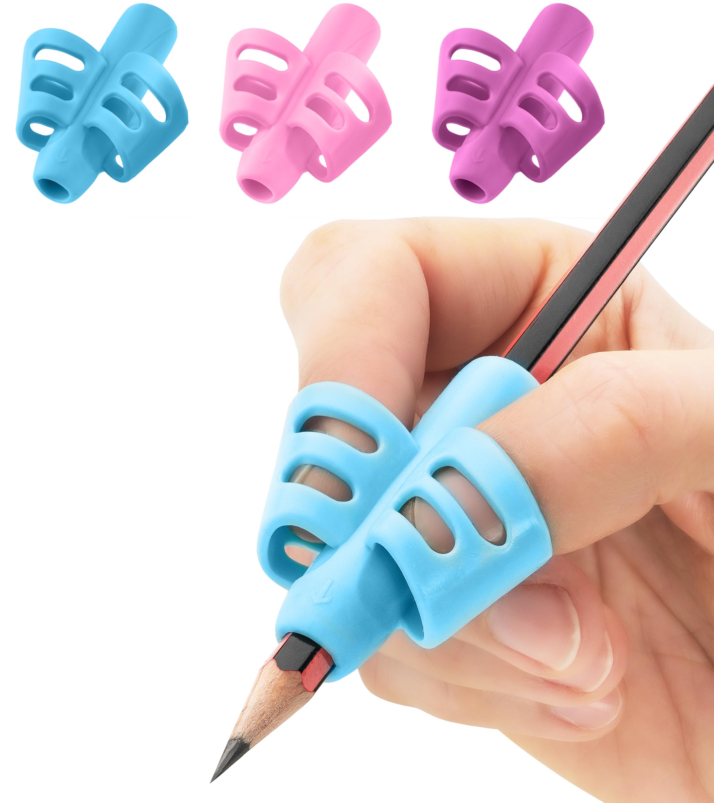 3 Stück Stiftehalter Kinder - Stiftehalter Lernhilfe Griff Schreiben Lernstift Bleistift Griffe Kinder Stifthalter Stifthalter Schreibhilfe Griff Haltung Kind (Lila, Blau, Rosa)