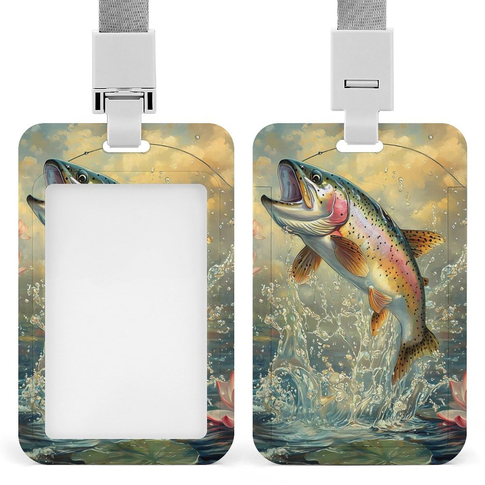 Fish Poster Rainbow Trout ID Badge Holder with Lanyard Vertical ID Card Holder for Travel Office Work