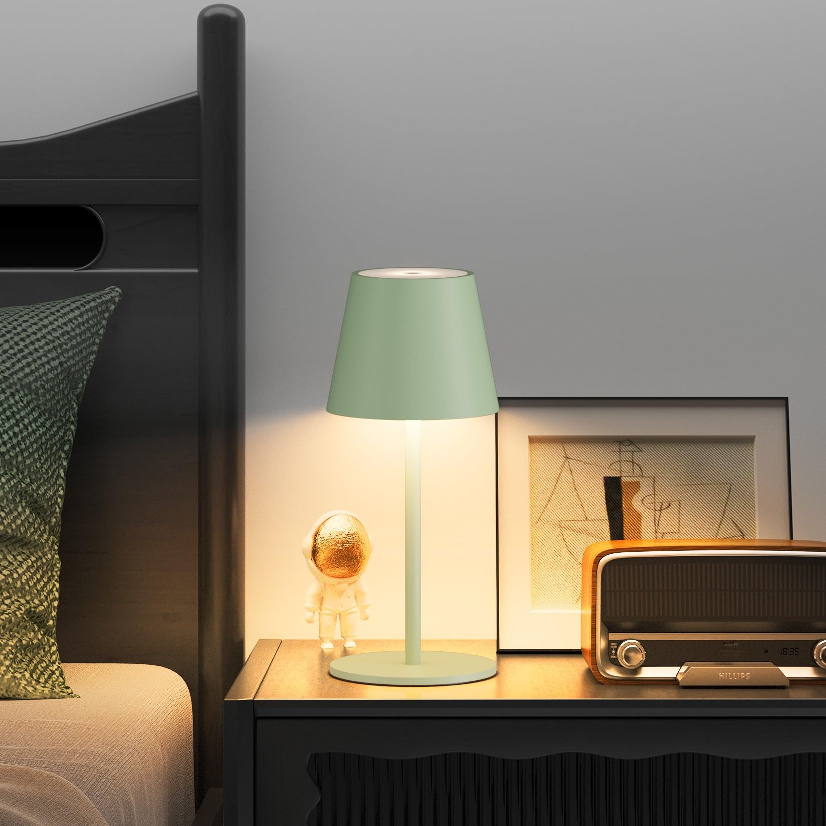 Dimmable 2pcs led recargable lámpara de mesa 26CM, 5000mAh(5V 2A) camping lámpara recargable, 3W 3000K lámpara, IP54 al aire libre para restaurante, dormitorio,Oficina(Verde)