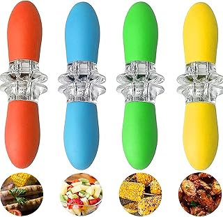 8pcs (4 Pairs) Premium Corn Holders, Corn On The Cob Fork Skewers, Stainless Steel Corn Holders Sweetcorn Double Fork Corn Skewers, with Silicone Handle for Home Cooking, BBQ, Picnics, Camping