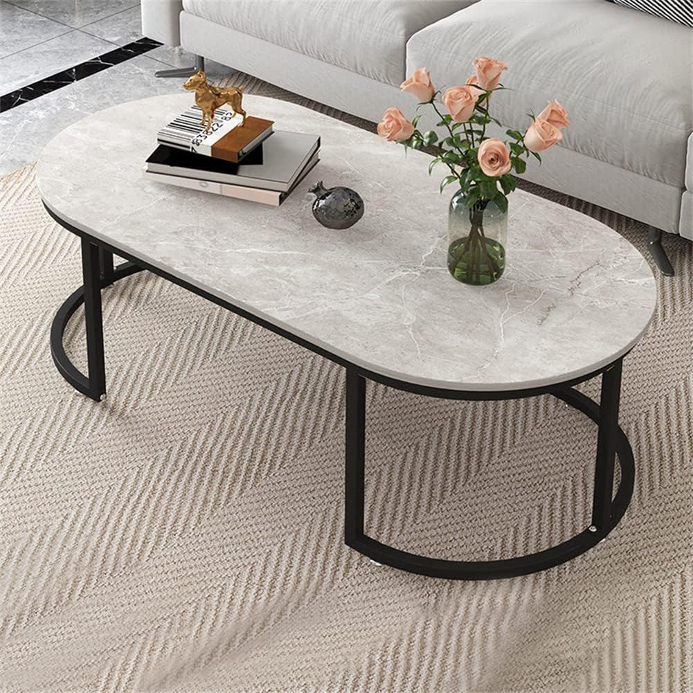 Nordic Marble Table Coffee Table,Creative Metal Side Table,Oval Coffee Table, Fashion Wrought Iron Living Room Table,Home Living Room Furniture Coffee Table,Gray,100Ã—60Ã—47cm