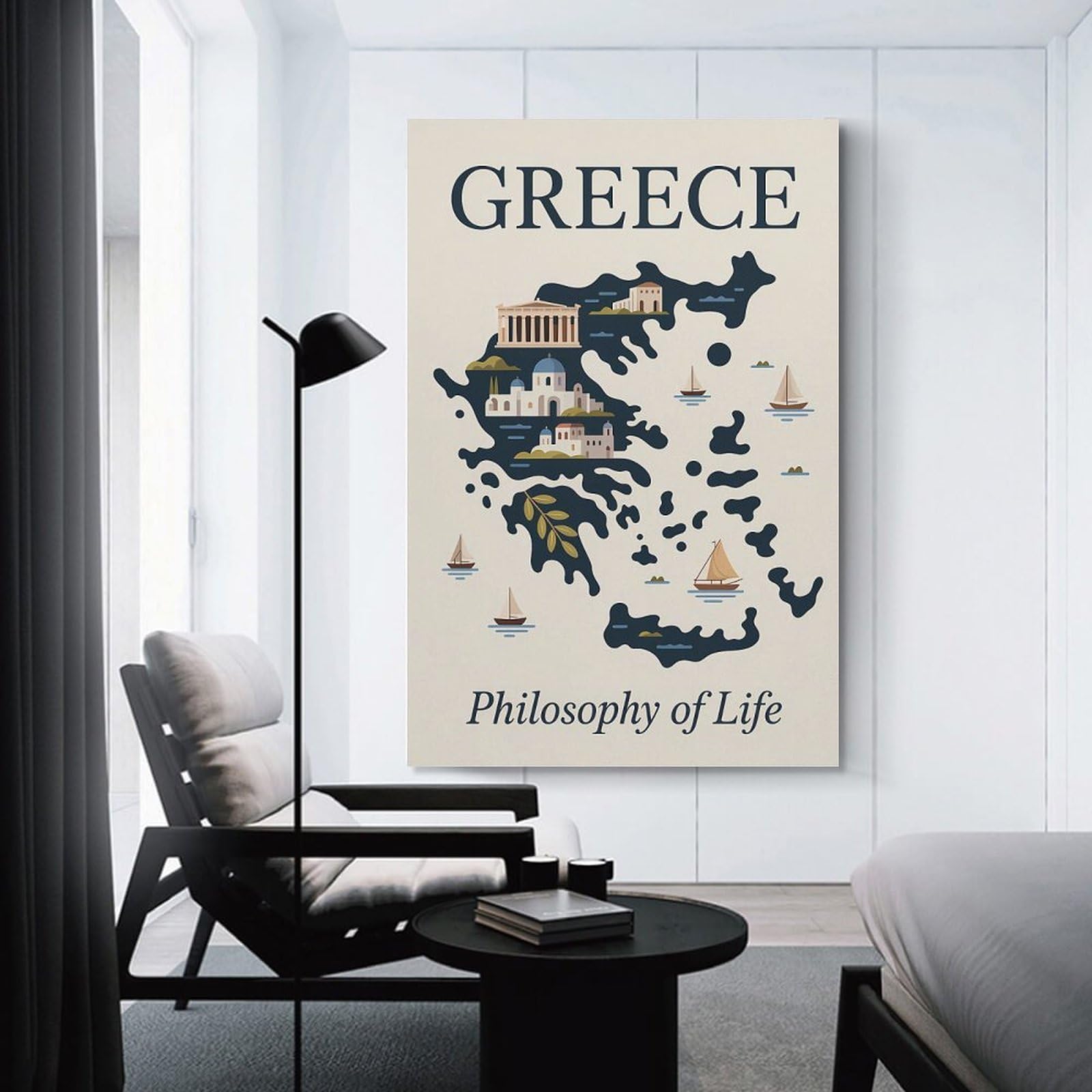 Junmoney Room Decor Wall Art Greece Philosophy of Life Map, 20x30inch(50x75cm), for Flats, Guest Rooms Or Compact Rooms, Wall Decor with Flexible Room Appeal