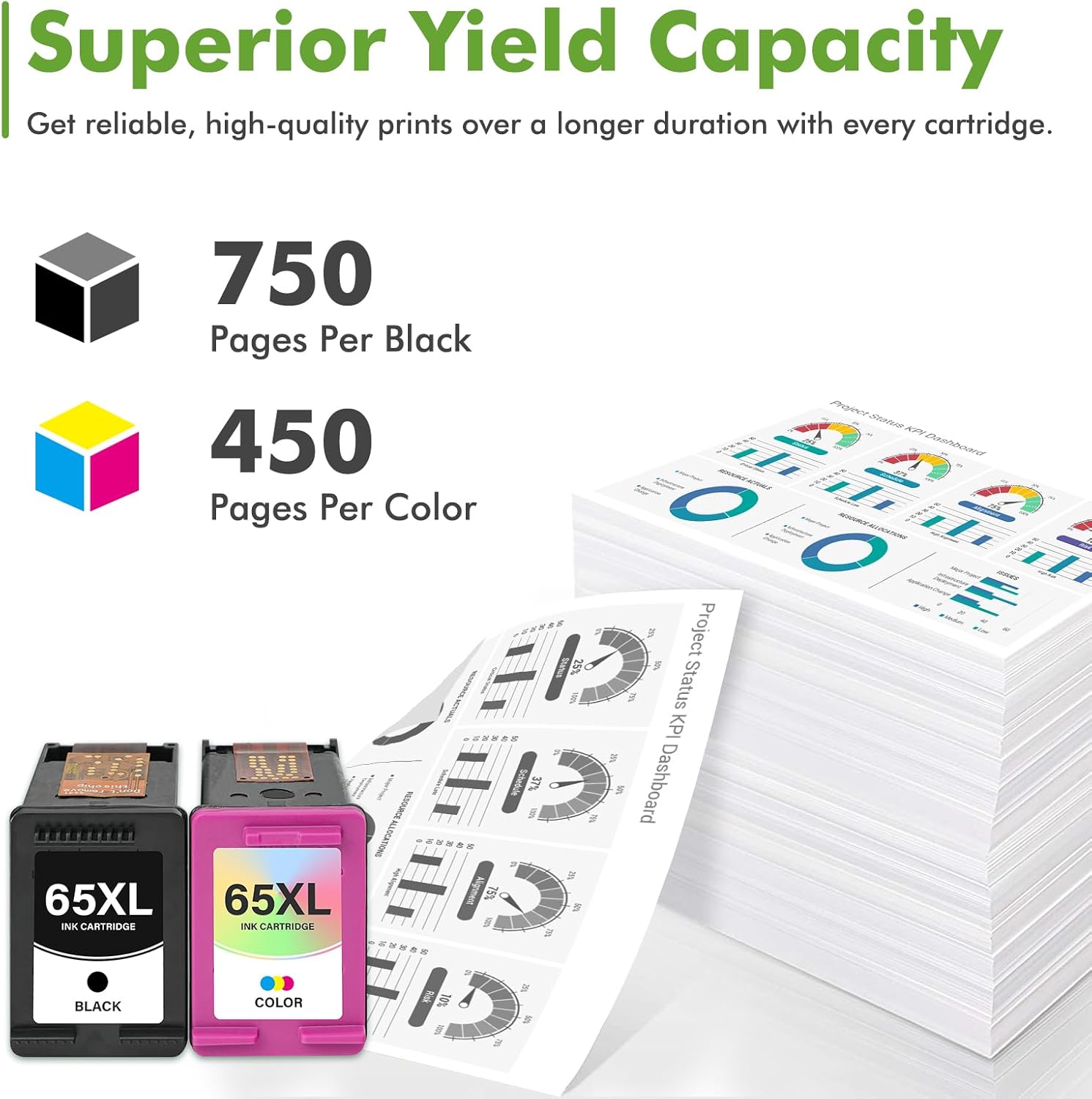 65XL 65 Ink Cartridges Black/Color Combo Pack Replacement for 65 XL Ink Work for Officejet Envy 5055 DeskJet 3755 3700 3772 2600 3752 Envy 5000 5052 5070 Printer (1 Black,1 Tri-Color)