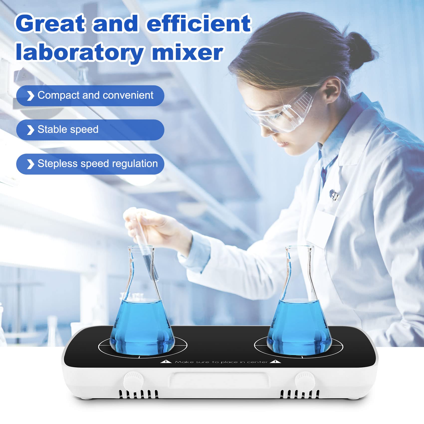 Beuiouer Mini Magnetic Stirrer with Stir Bar,2 Working Panel Lab Mixer,1L+1L Capacity,0-4000RPM Adjusat Speed