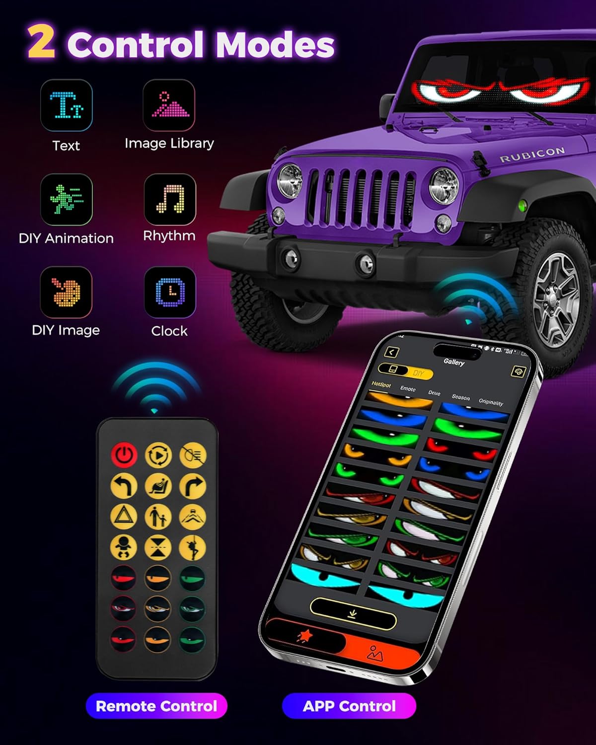 Devil Eyes Light for Car Windshield (1-Pack), 37.8’’ x 6.3’’ Dual LED Car Eyes | App & Remote Control, Perfect Sync, Programmable Patterns | LED Eyes for Car, Light Ride, Lightride, Electra Eyes